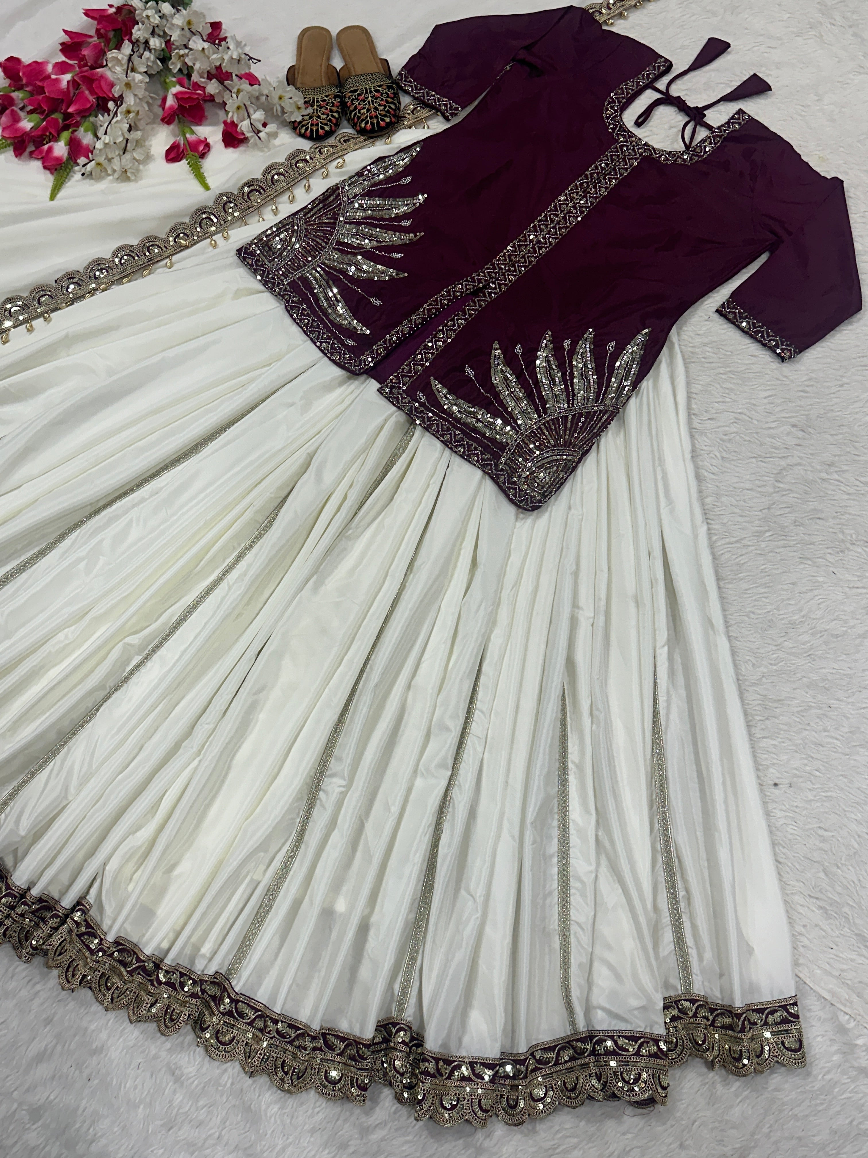 Designer Party Wear Top Lehenga With Embroidery Work