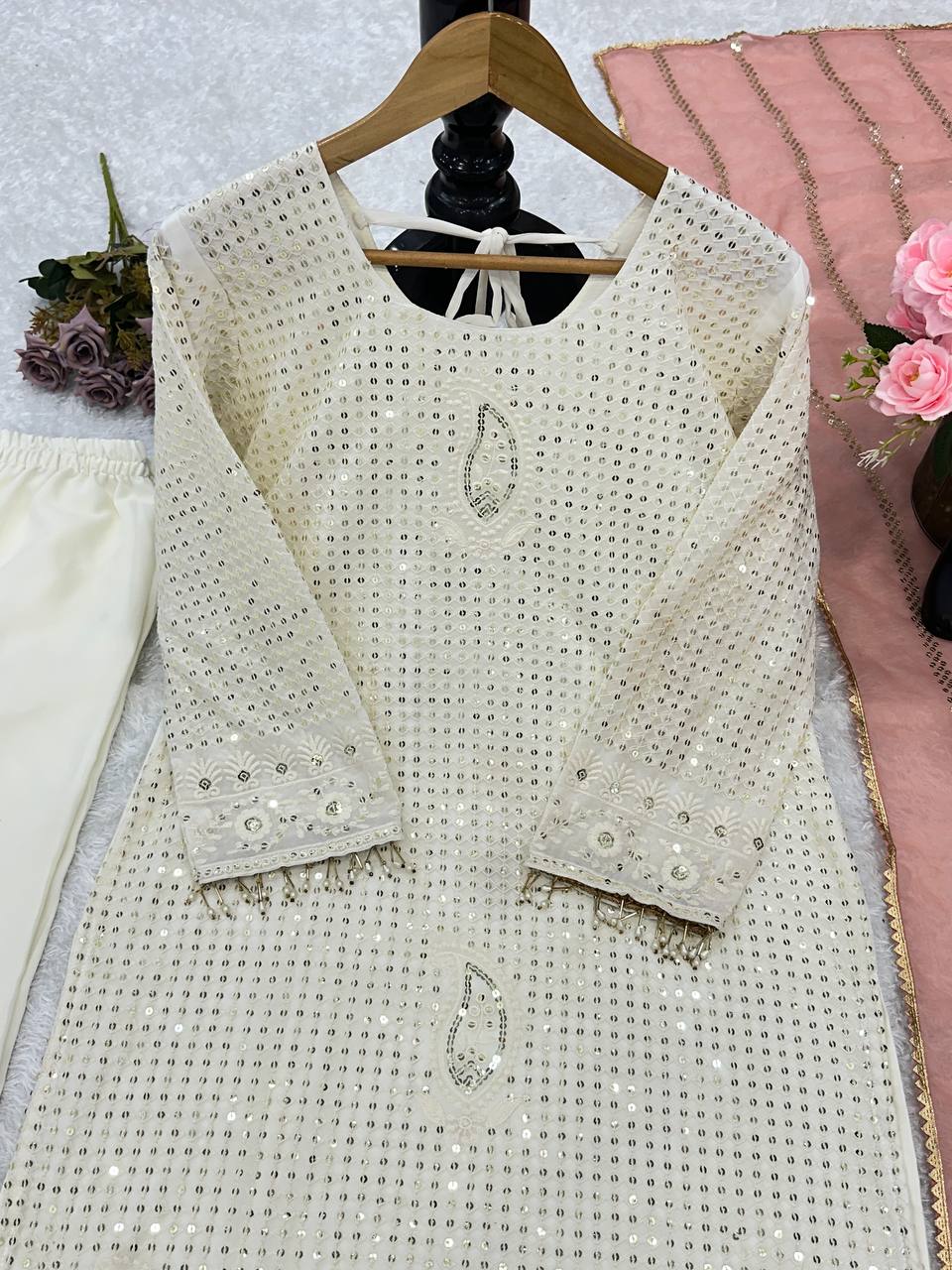 Party Wear Designer Top Bottom And Dupatta With Embroidery Work