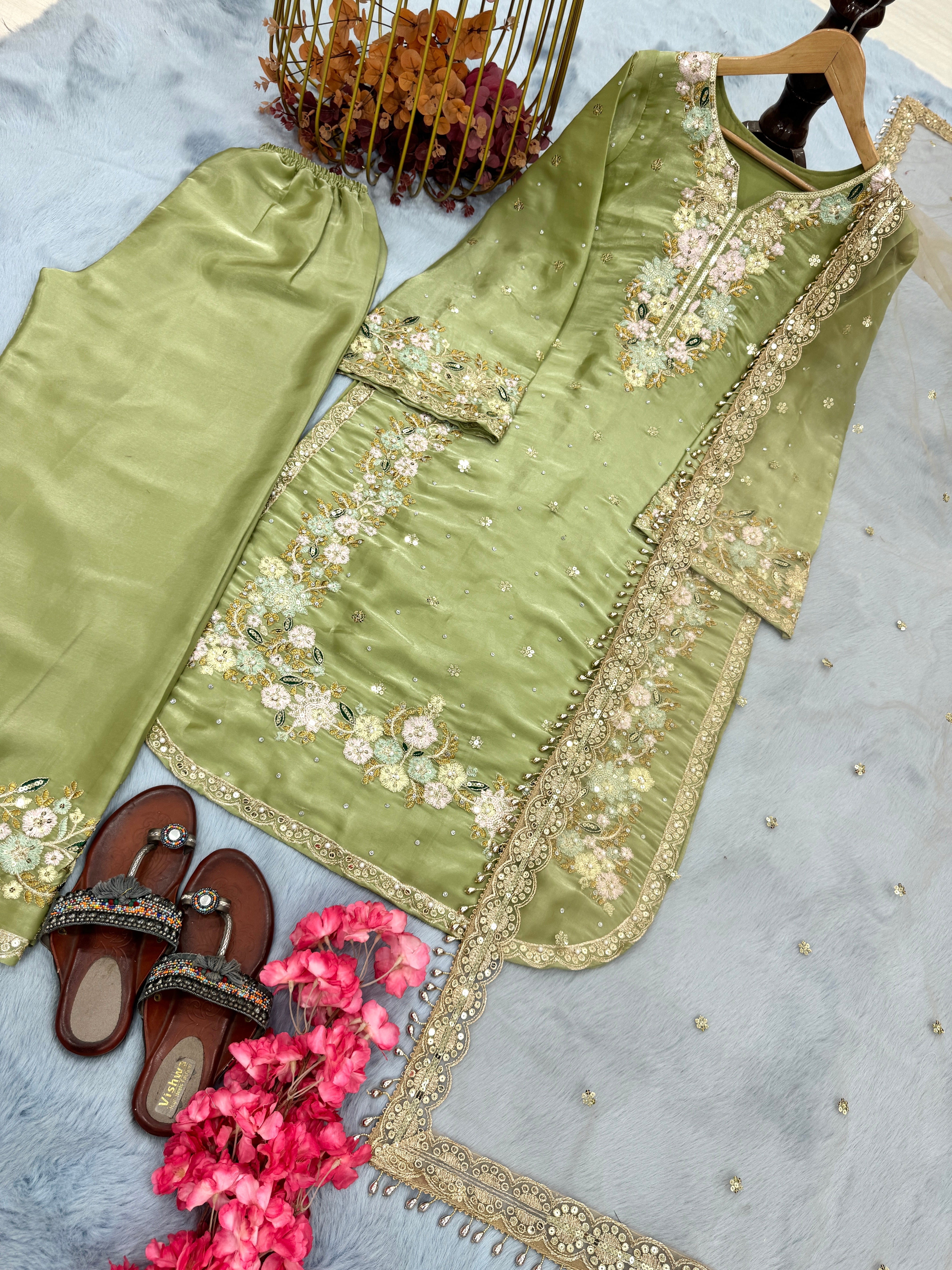 Designer Party Wear Look Top Plazzo & Beautiful Dupatta