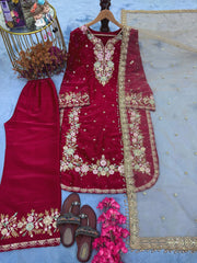 Designer Party Wear Look Top Plazzo & Beautiful Dupatta