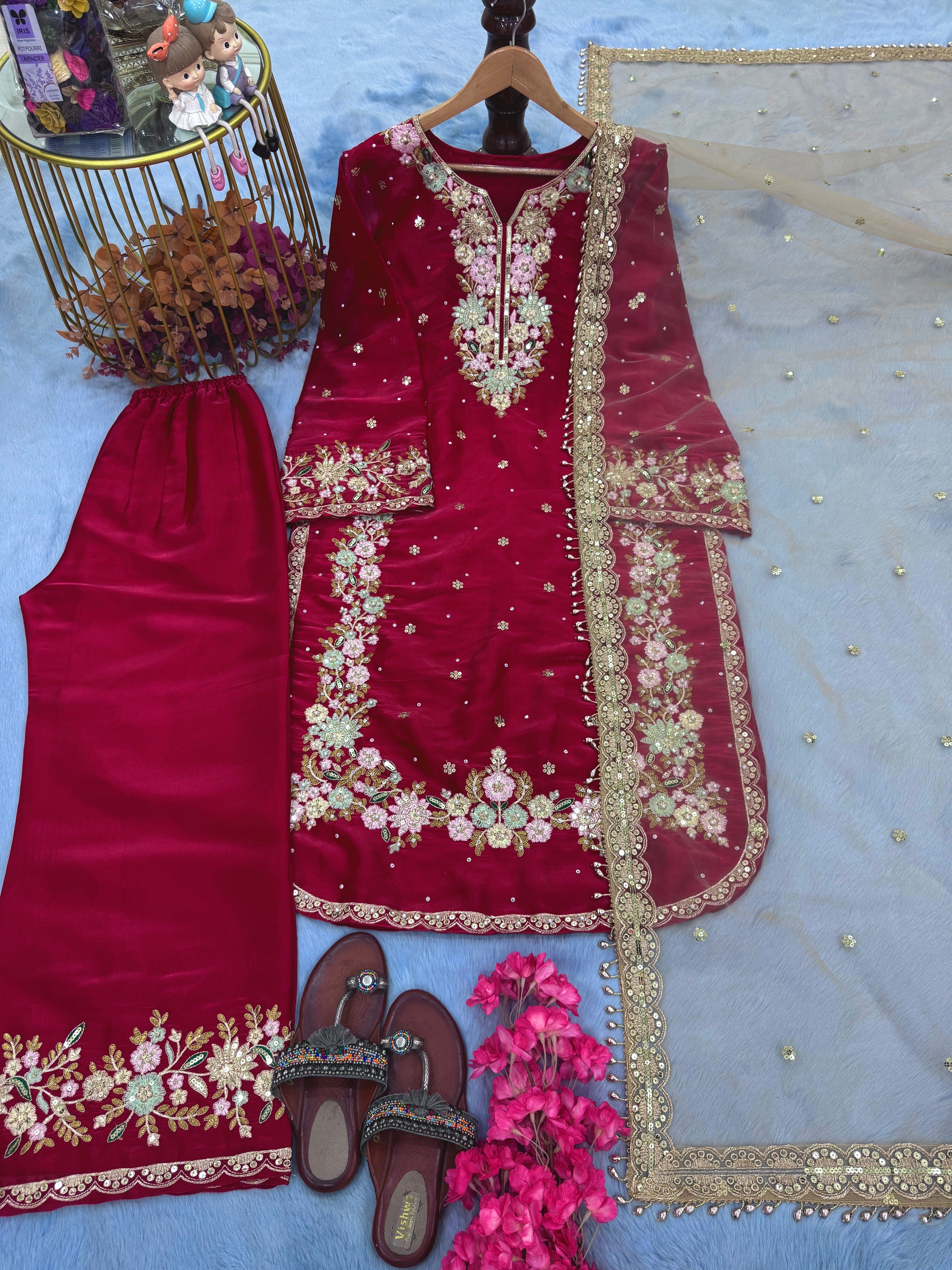 Designer Party Wear Look Top Plazzo & Beautiful Dupatta