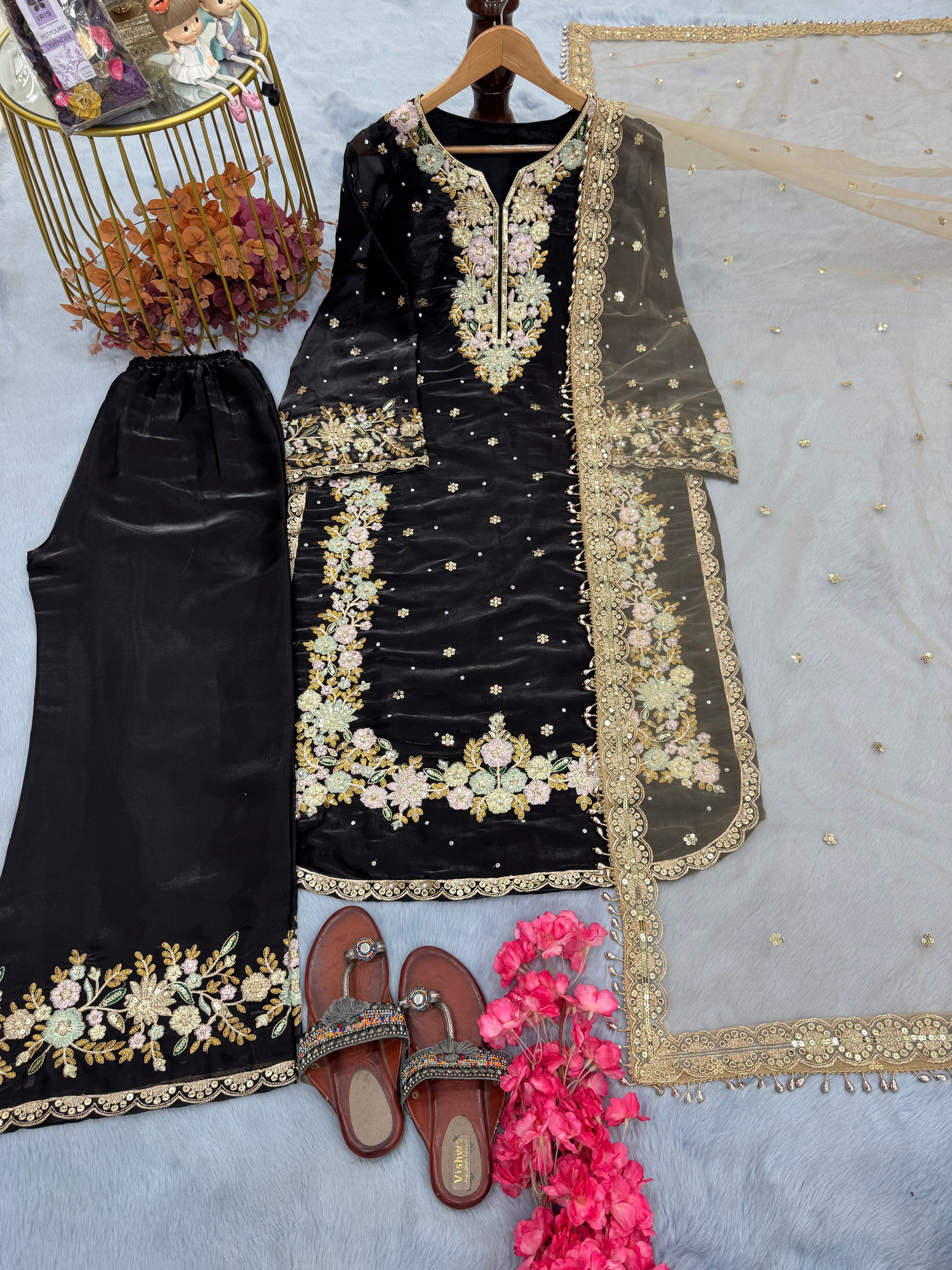 Designer Party Wear Look Top Plazzo & Beautiful Dupatta