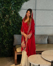 Beautiful Party Wear Look Heavy Pure Chinon Silk Top Plazzo & Dupatta Set