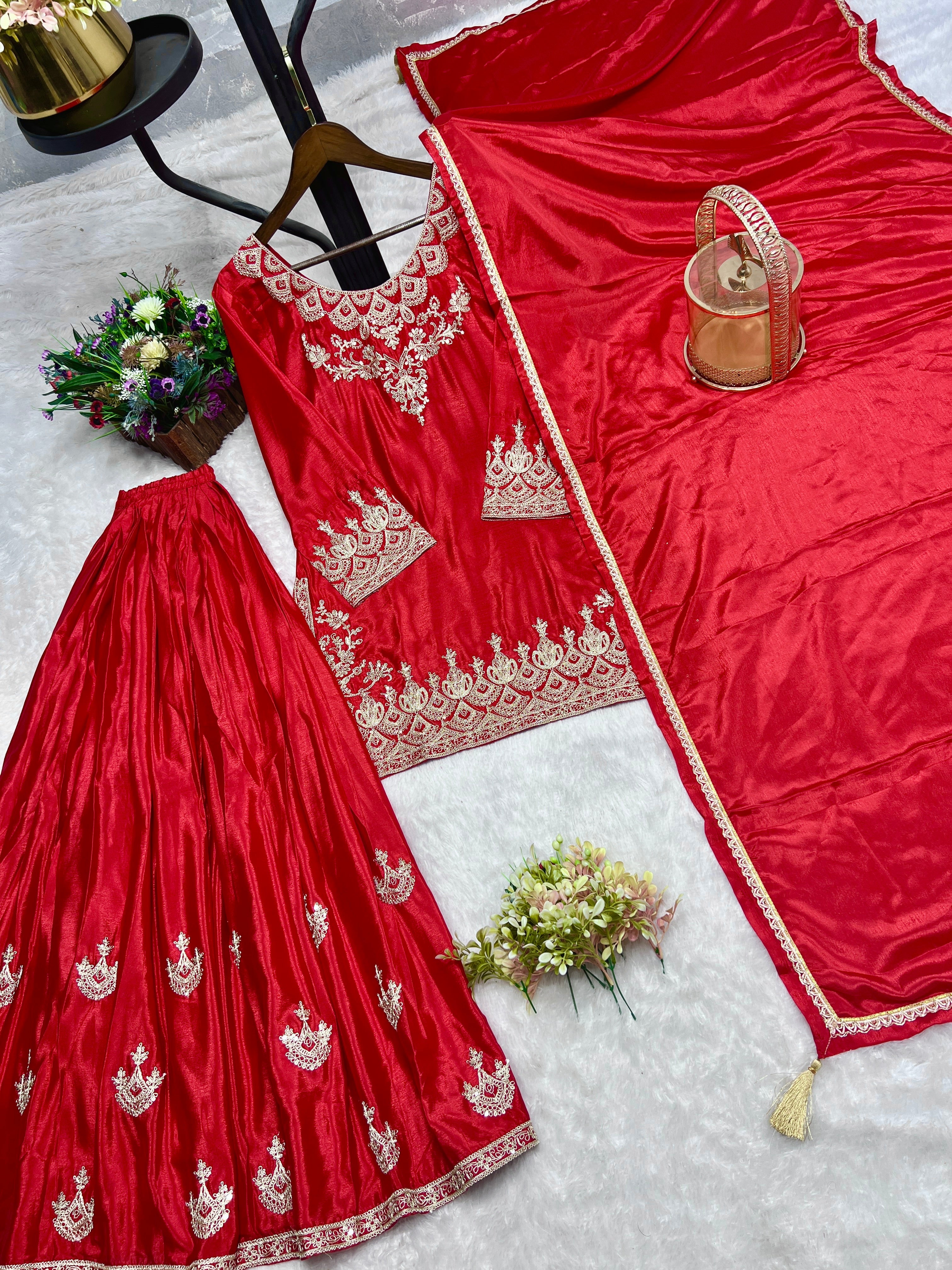 Party Wear Designer Top Bottom And Dupatta
