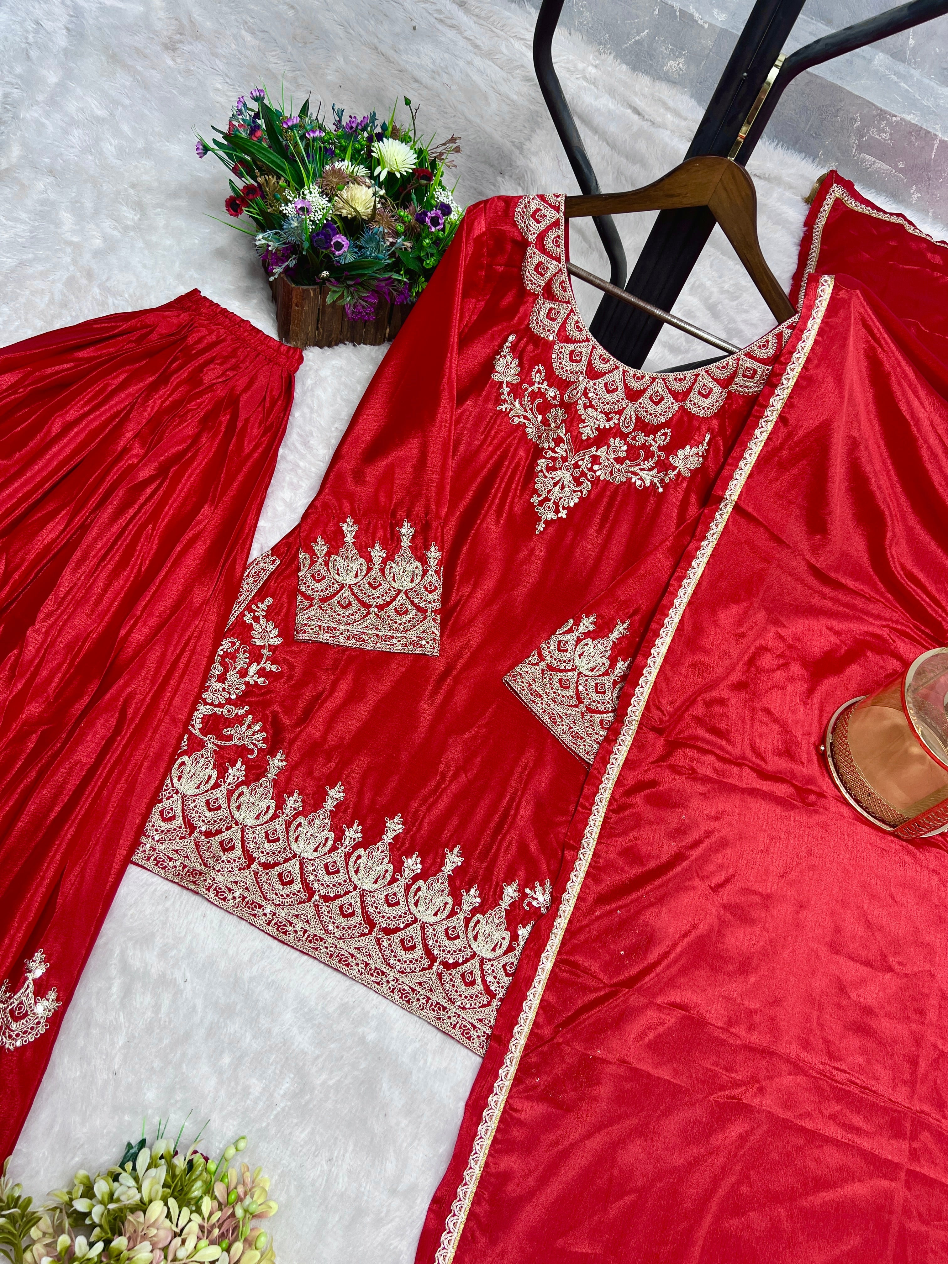 Party Wear Designer Top Bottom And Dupatta