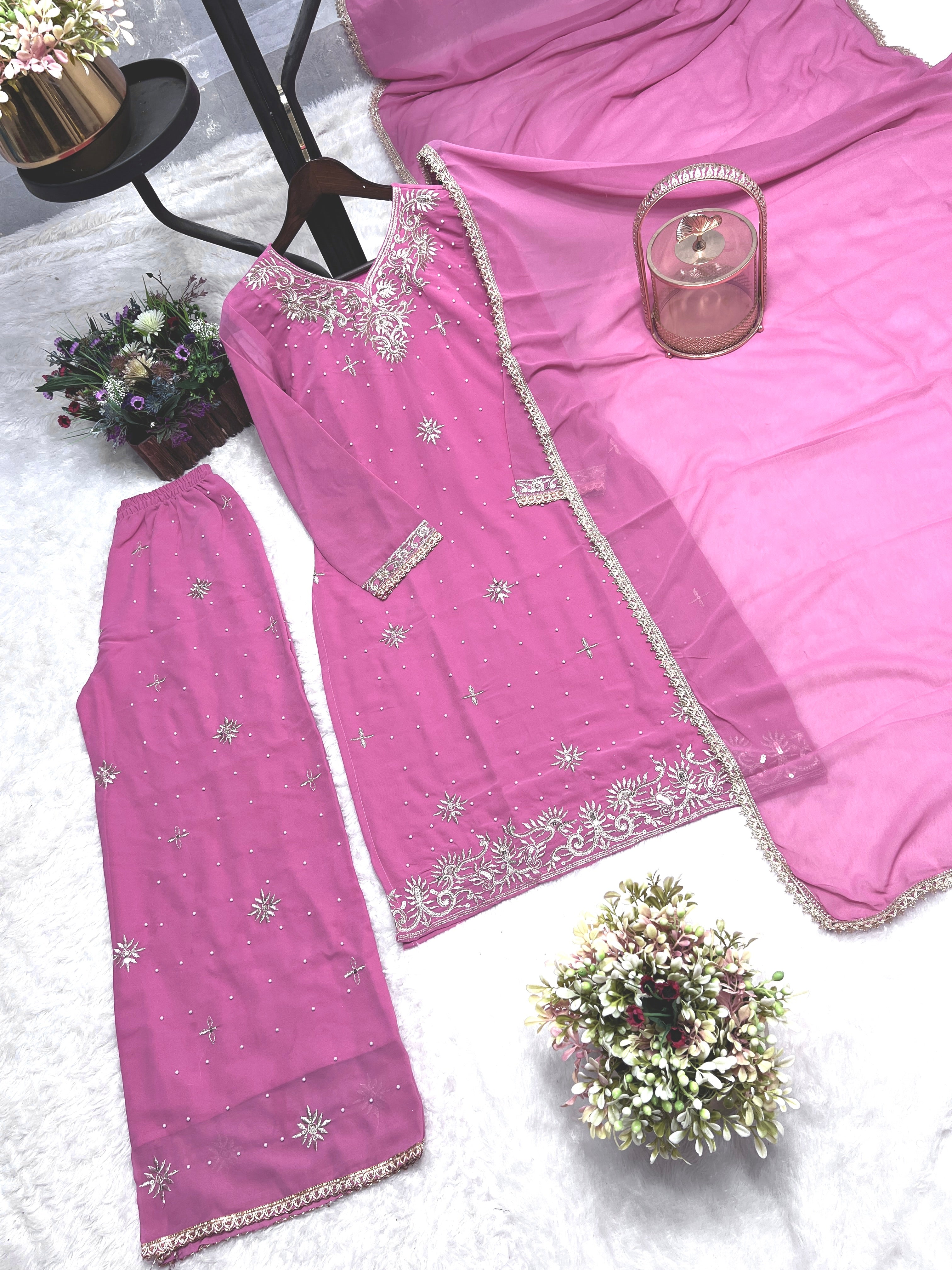 Party Wear Designer Top-Plazzo And Dupatta