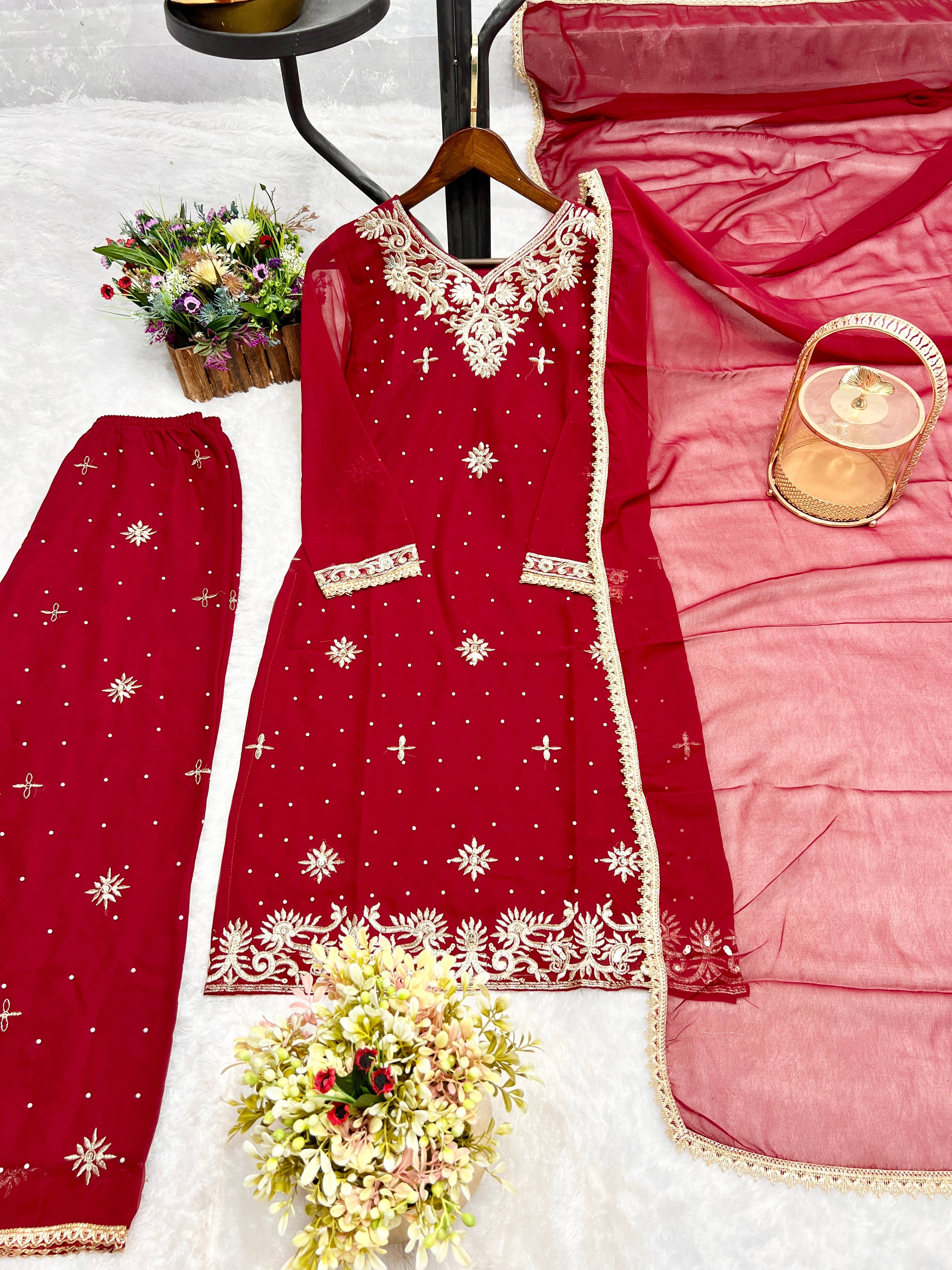 Party Wear Designer Top-Plazzo And Dupatta