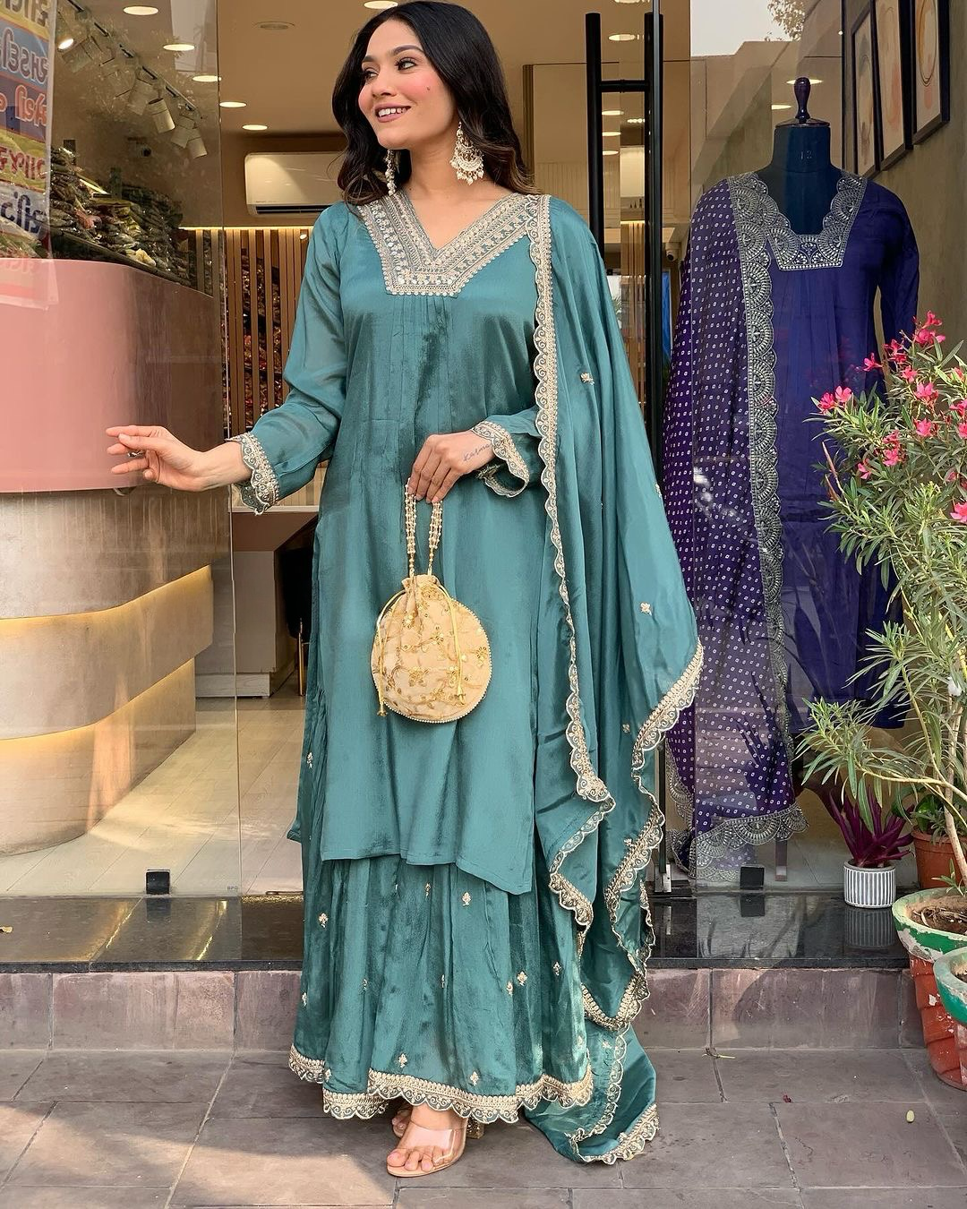 Designer Party Wear Look Top Plazzo & Beautiful Dupatta