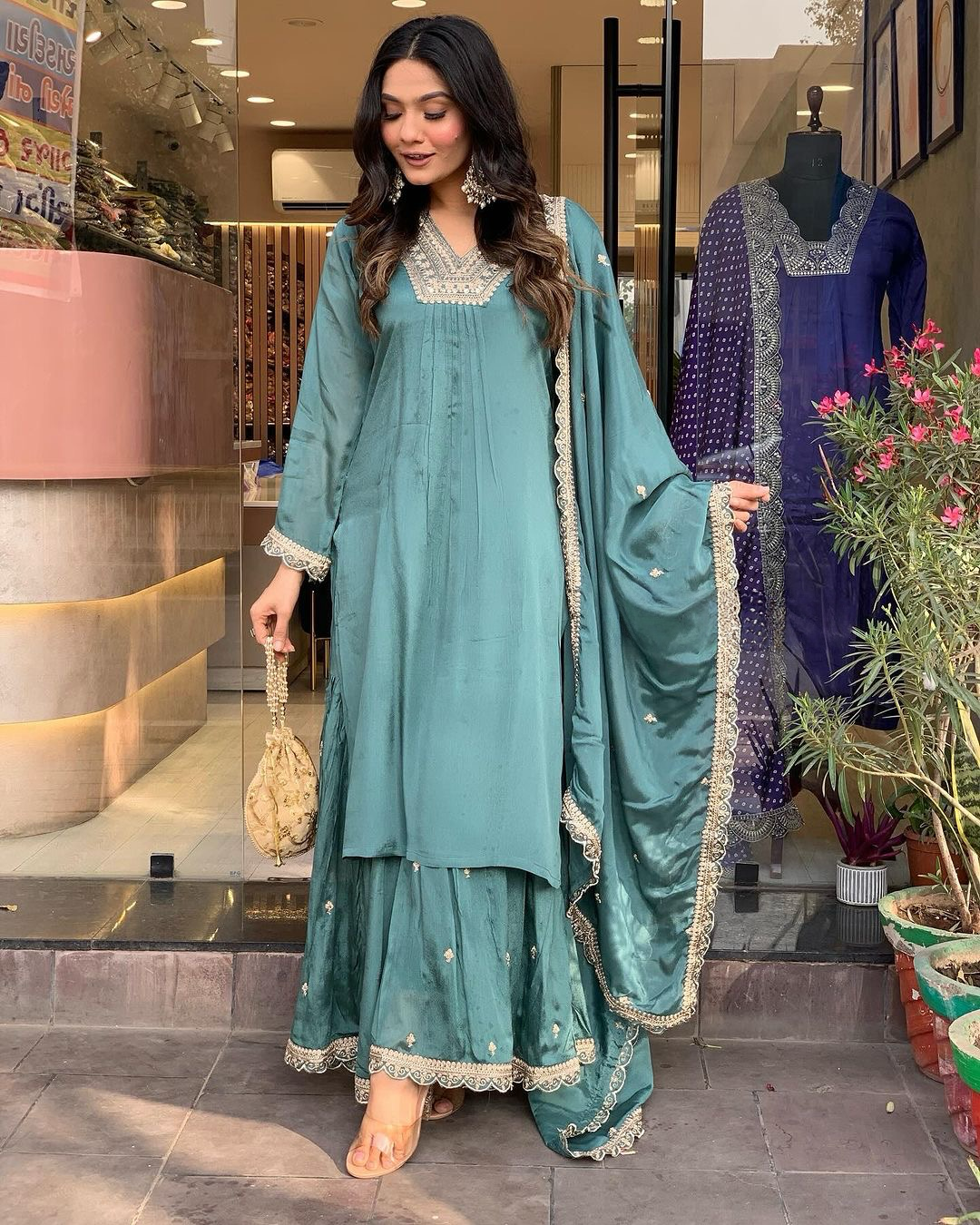 Designer Party Wear Look Top Plazzo & Beautiful Dupatta