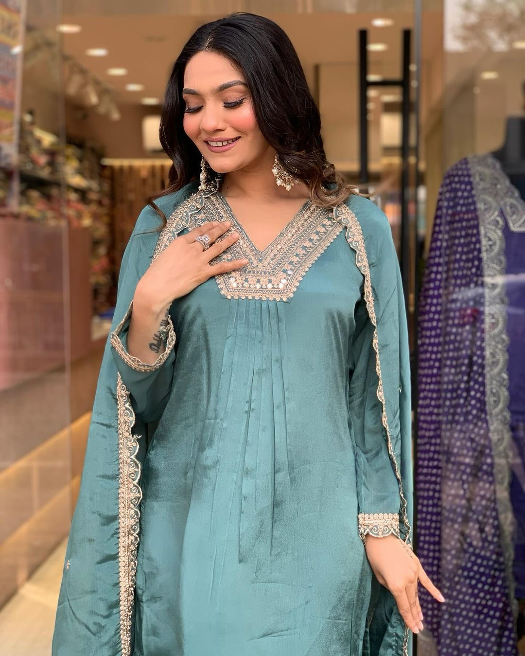 Designer Party Wear Look Top Plazzo & Beautiful Dupatta