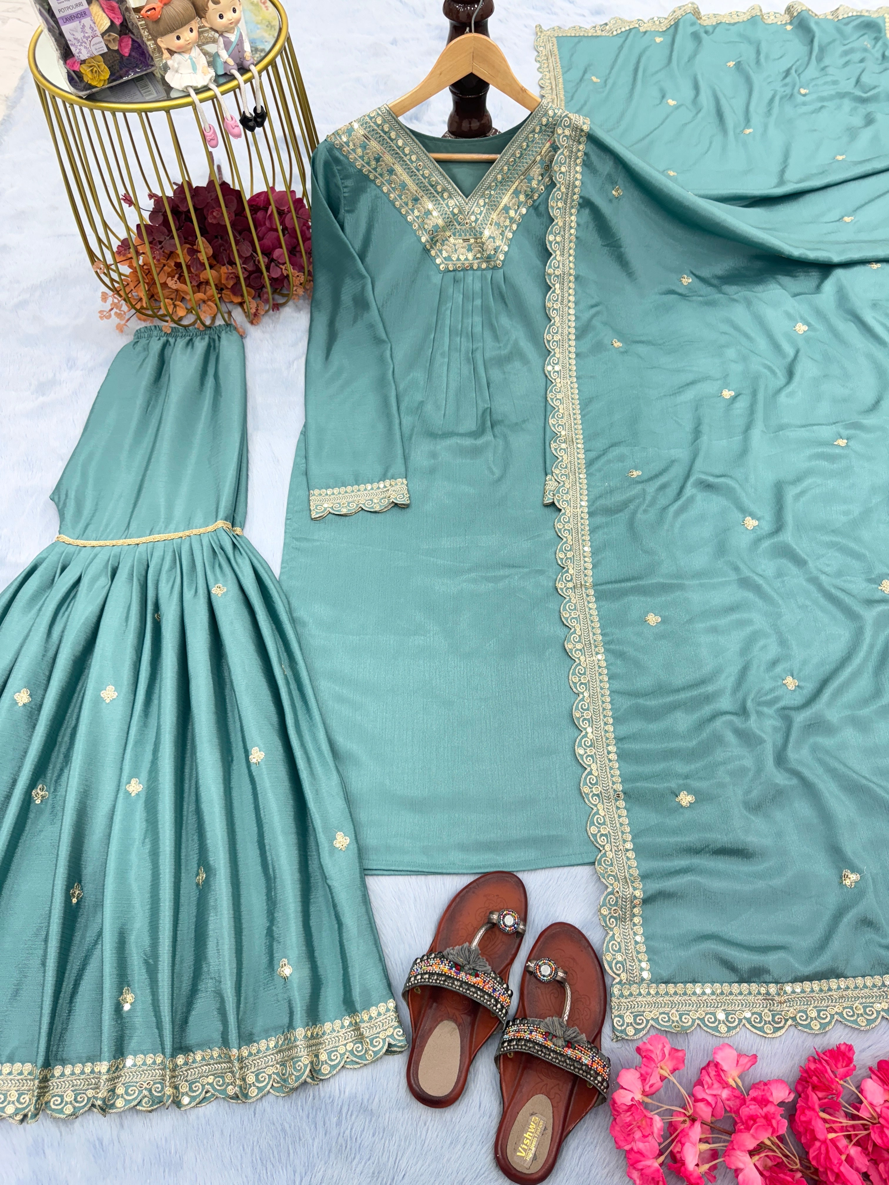 Designer Party Wear Look Top Plazzo & Beautiful Dupatta