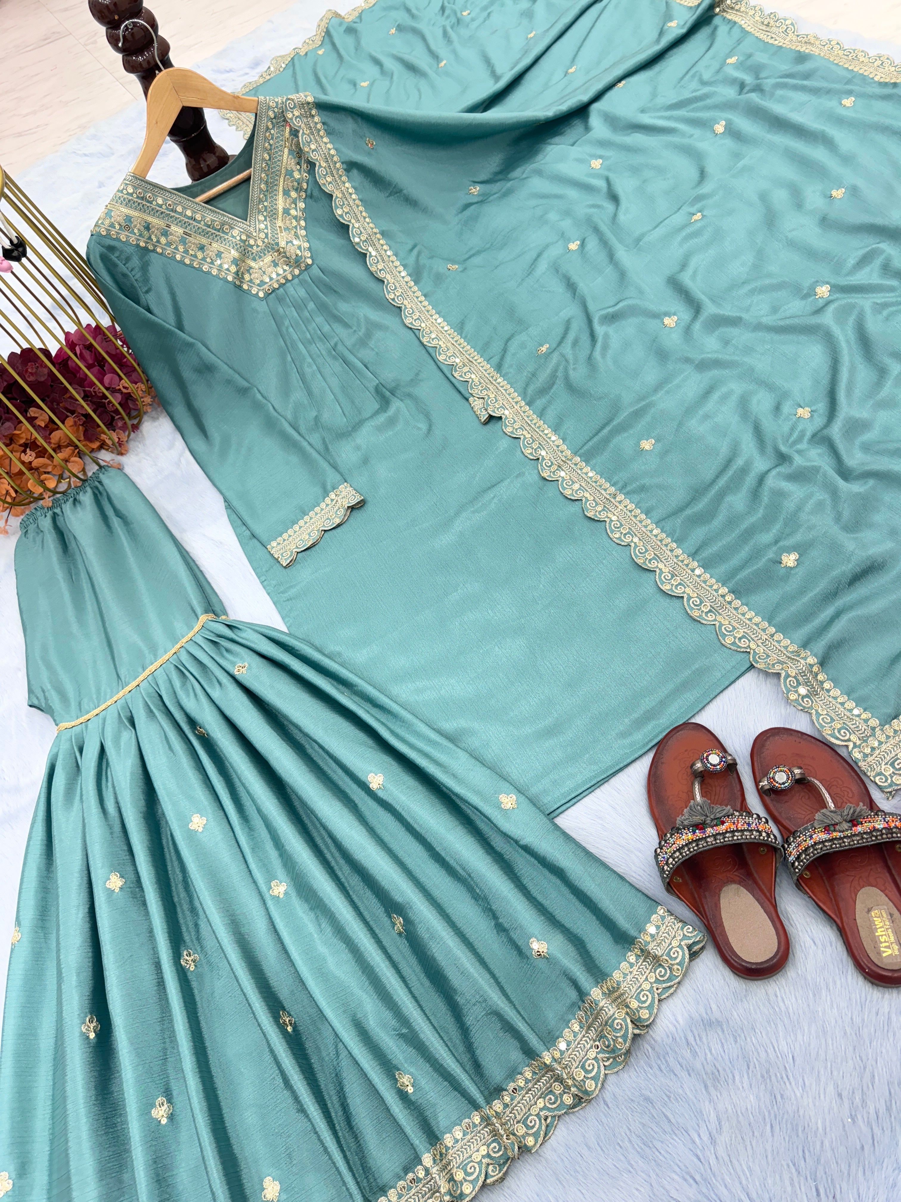 Designer Party Wear Look Top Plazzo & Beautiful Dupatta