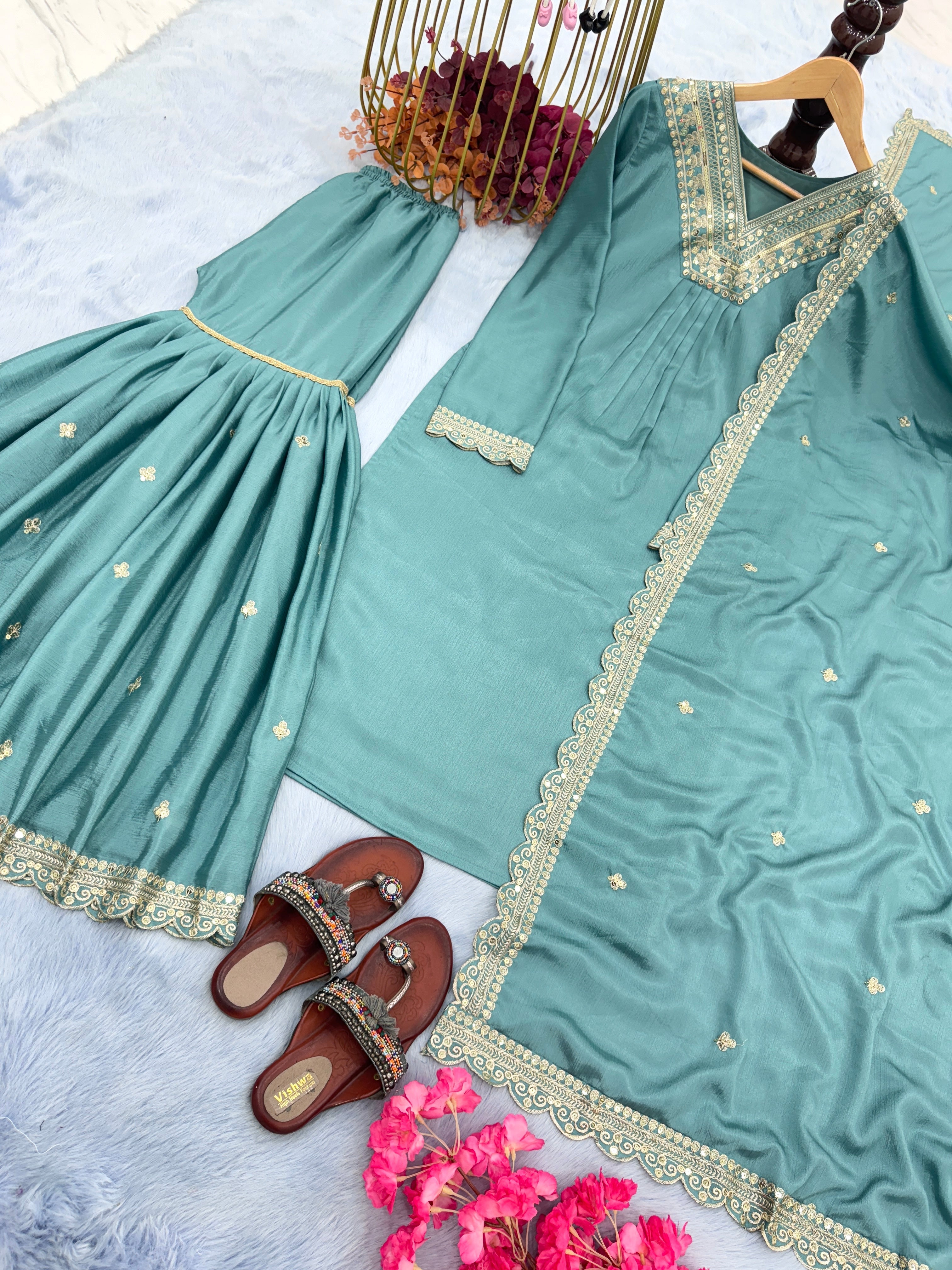 Designer Party Wear Look Top Plazzo & Beautiful Dupatta