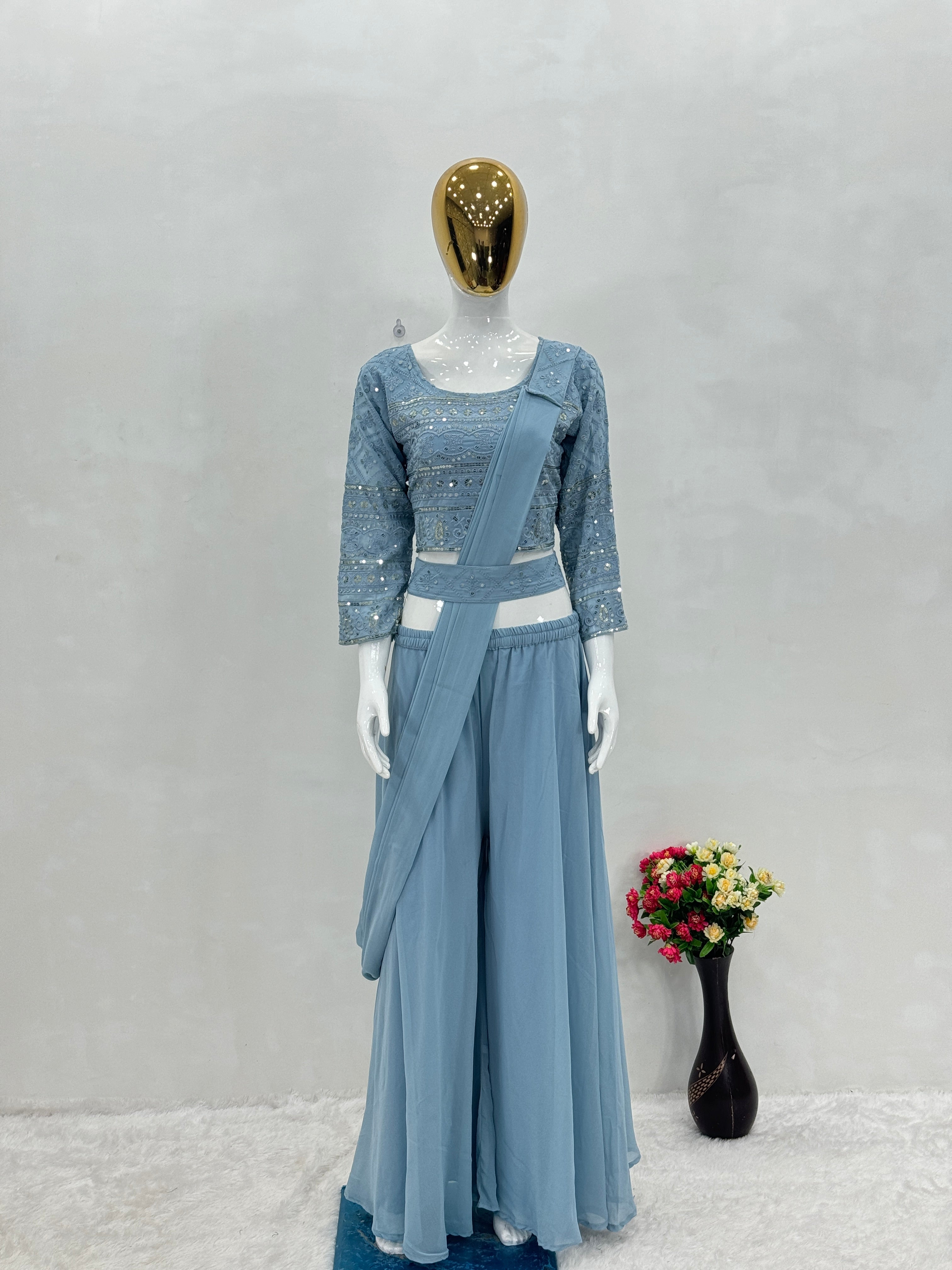 Designer Party Wear Choli And Sharara With Beautiful Dupatta