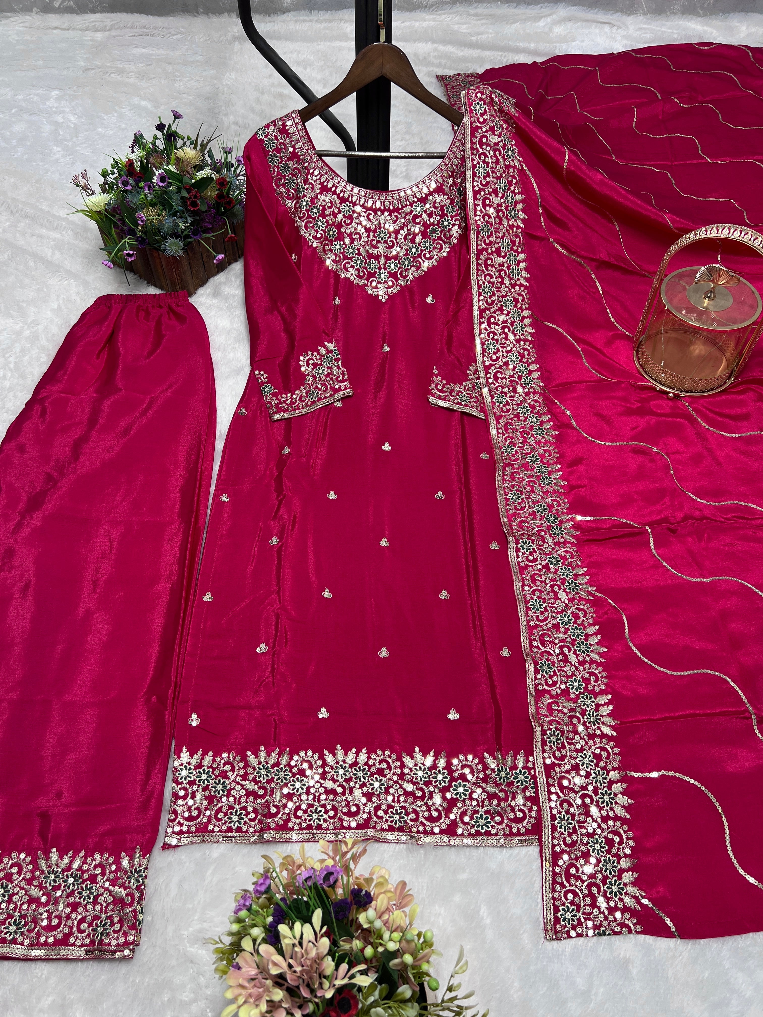 Party Wear Beautiful Kurti Pent And Dupatta With Embroidery Work