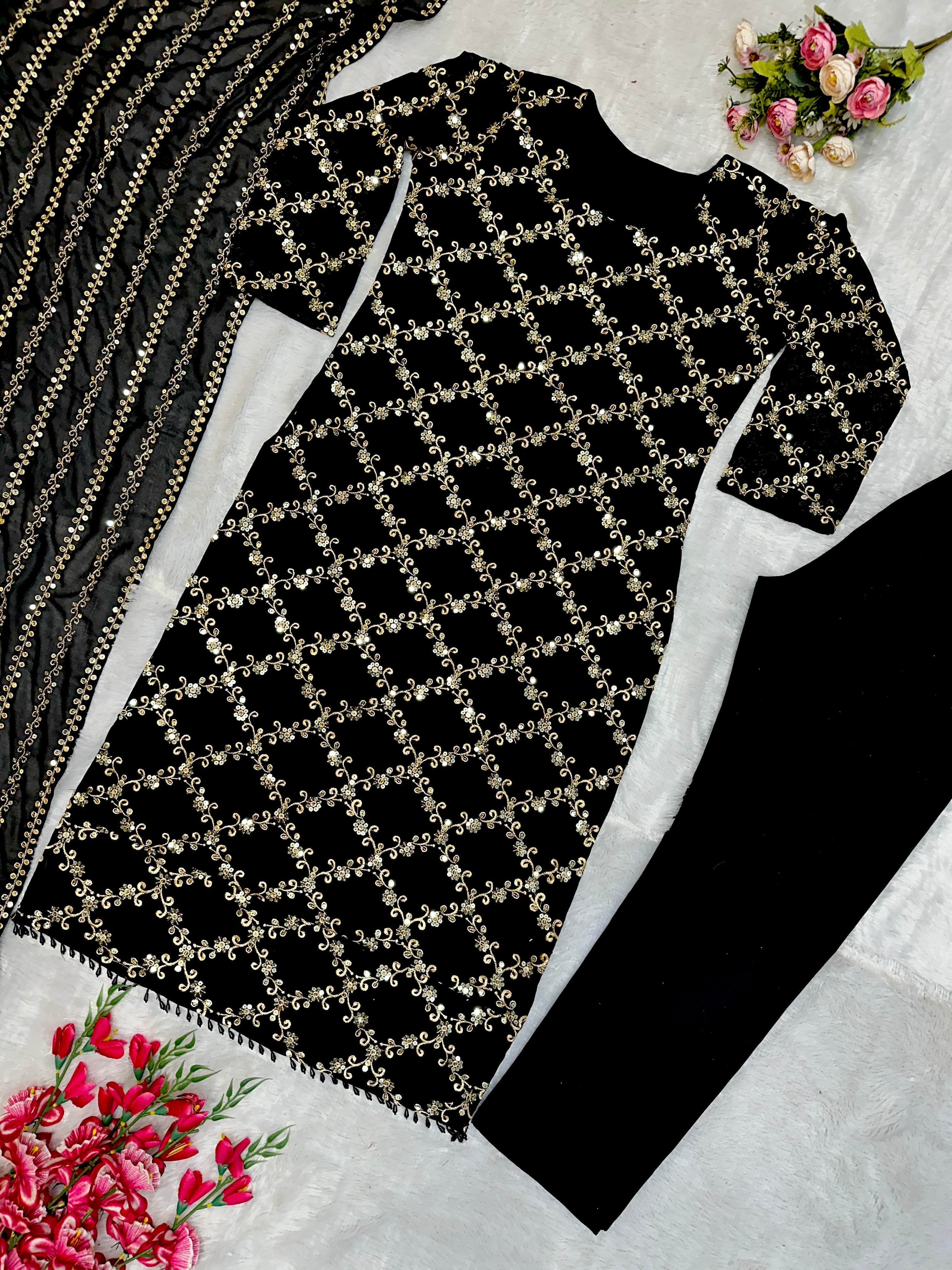 Party Wear Top Bottom And Dupatta With Embroidery Work