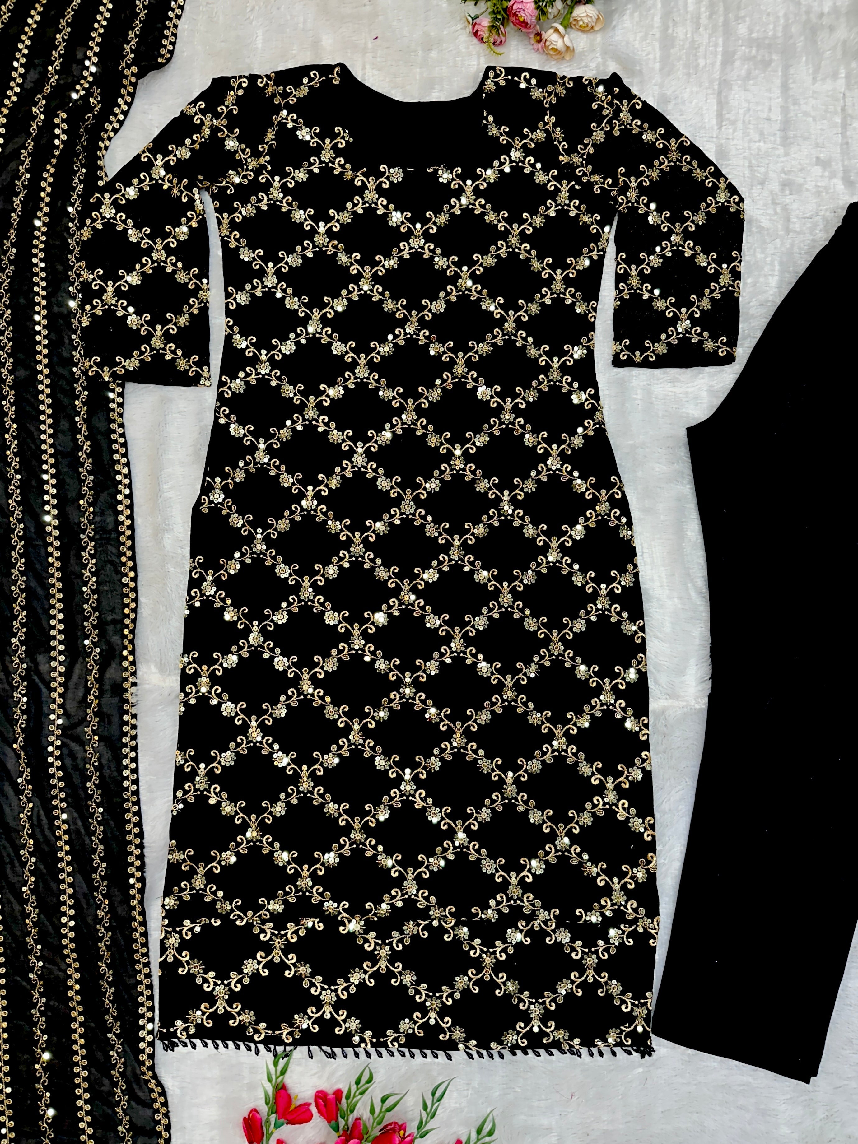 Party Wear Top Bottom And Dupatta With Embroidery Work