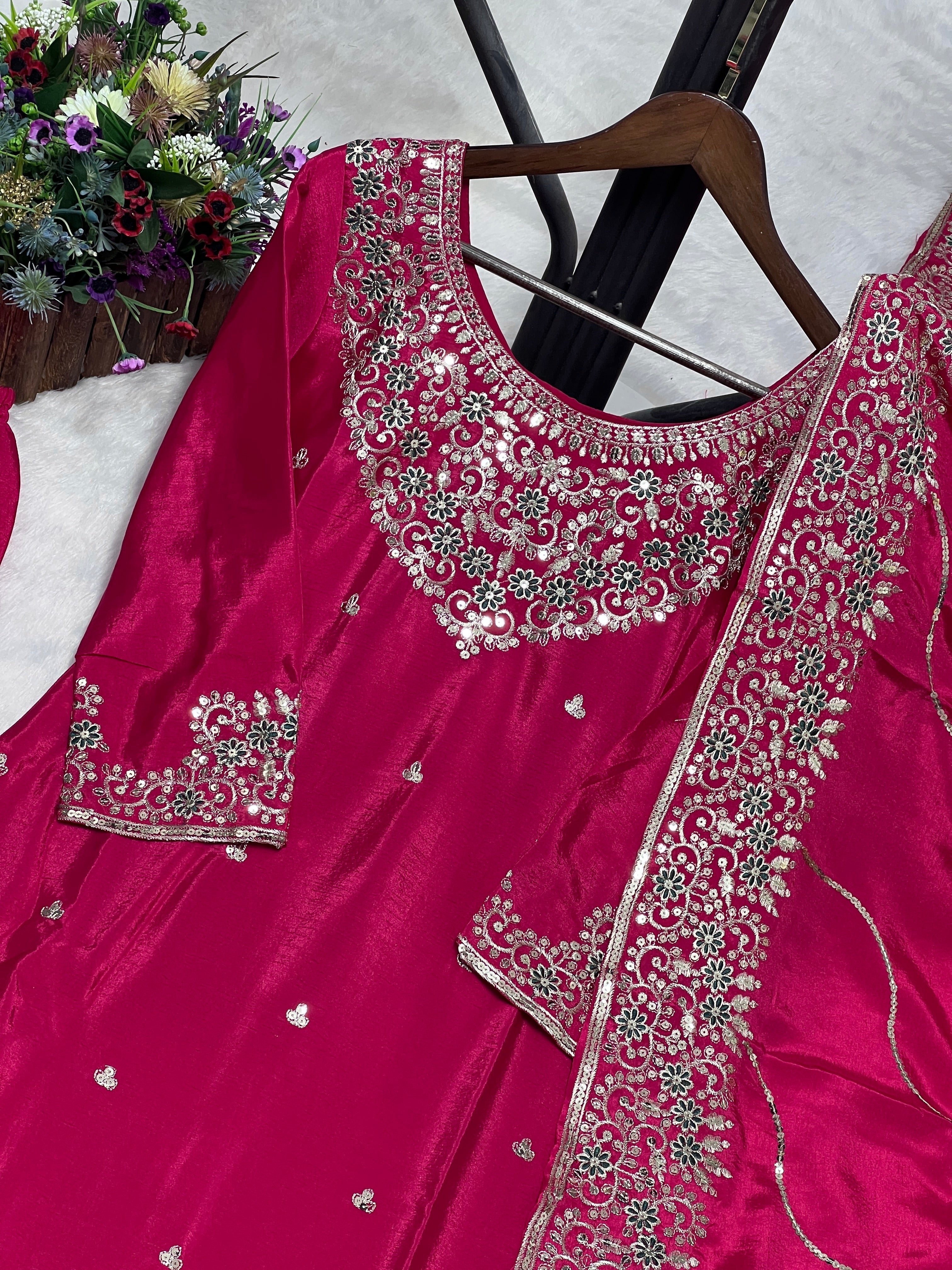Party Wear Beautiful Kurti Pent And Dupatta With Embroidery Work