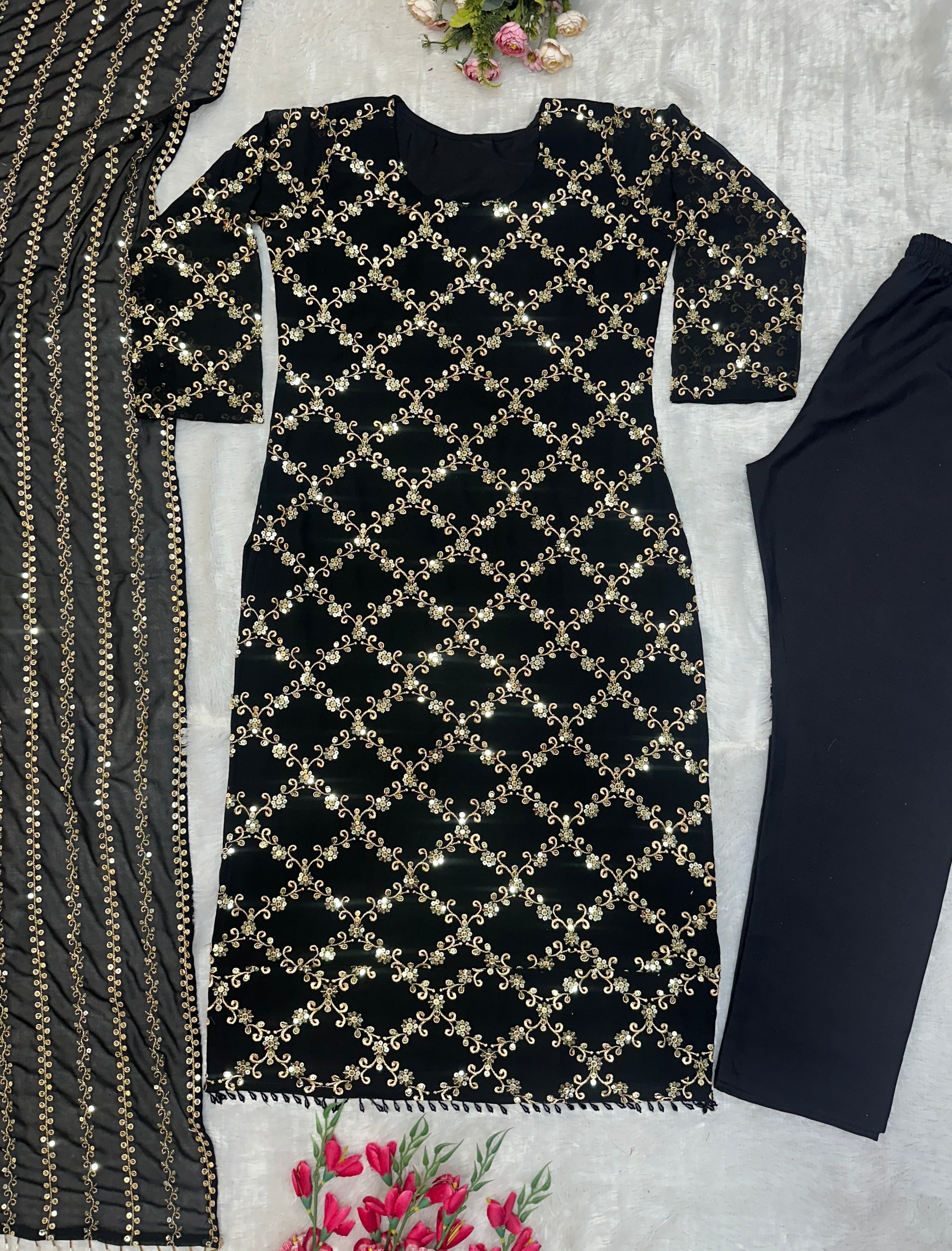 Party Wear Top Bottom And Dupatta With Embroidery Work