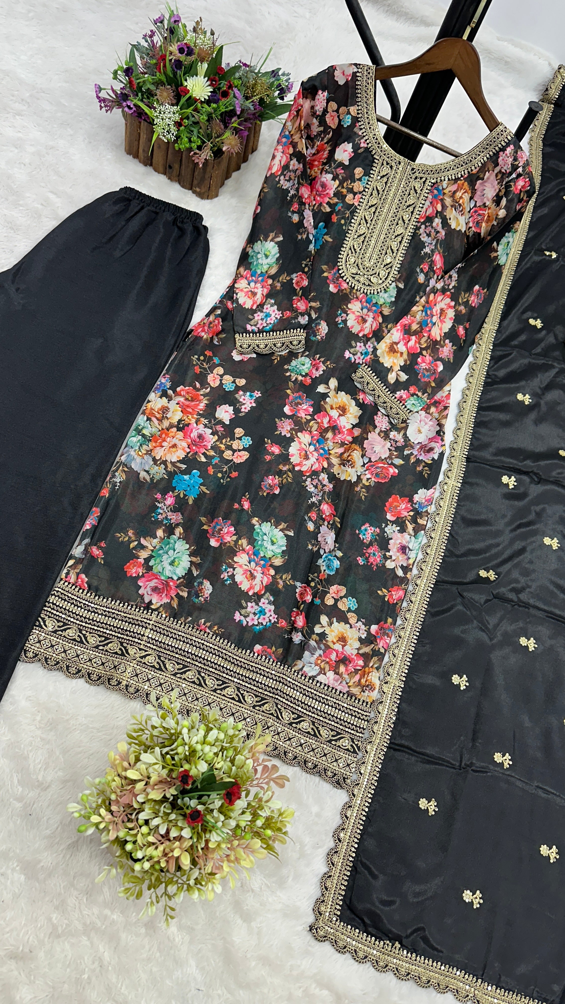 Designer Suit Set With Embroidery Sequence Coding Work