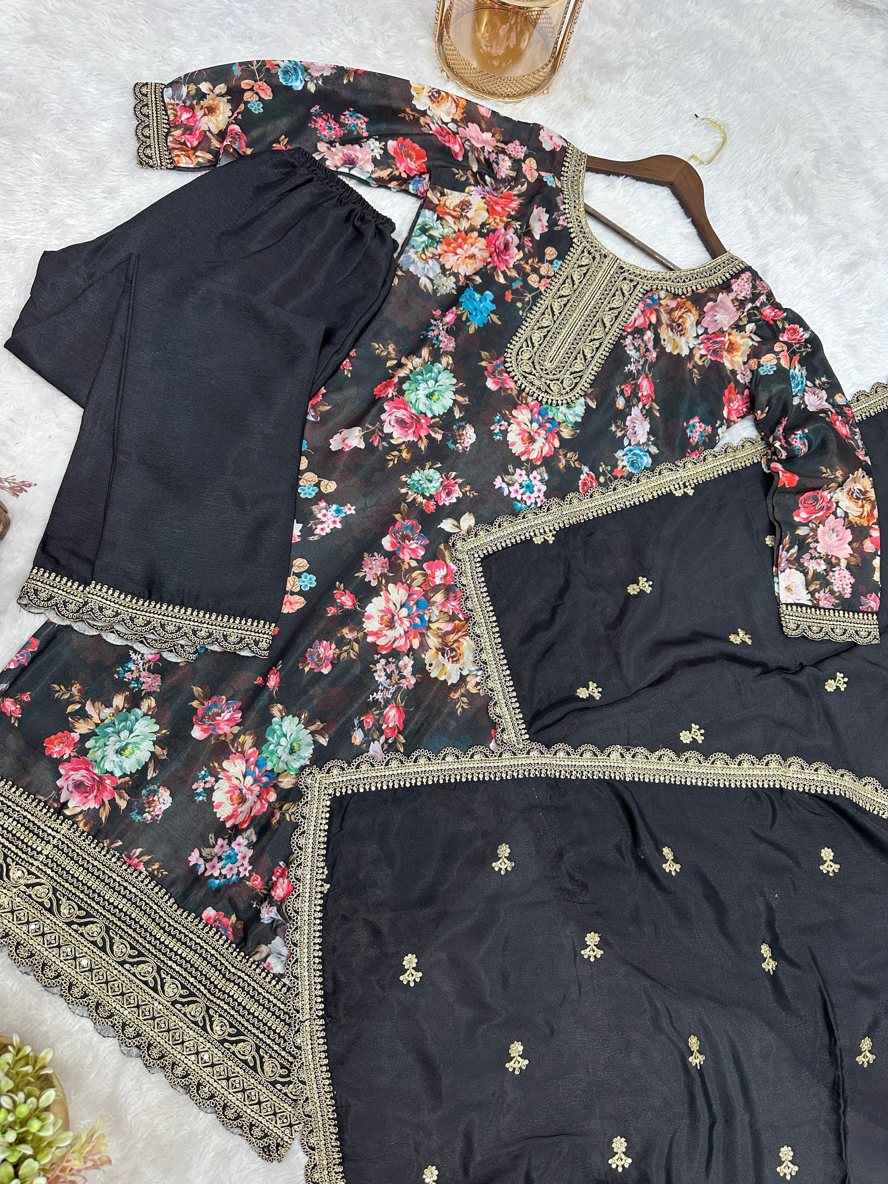 Designer Suit Set With Embroidery Sequence Coding Work