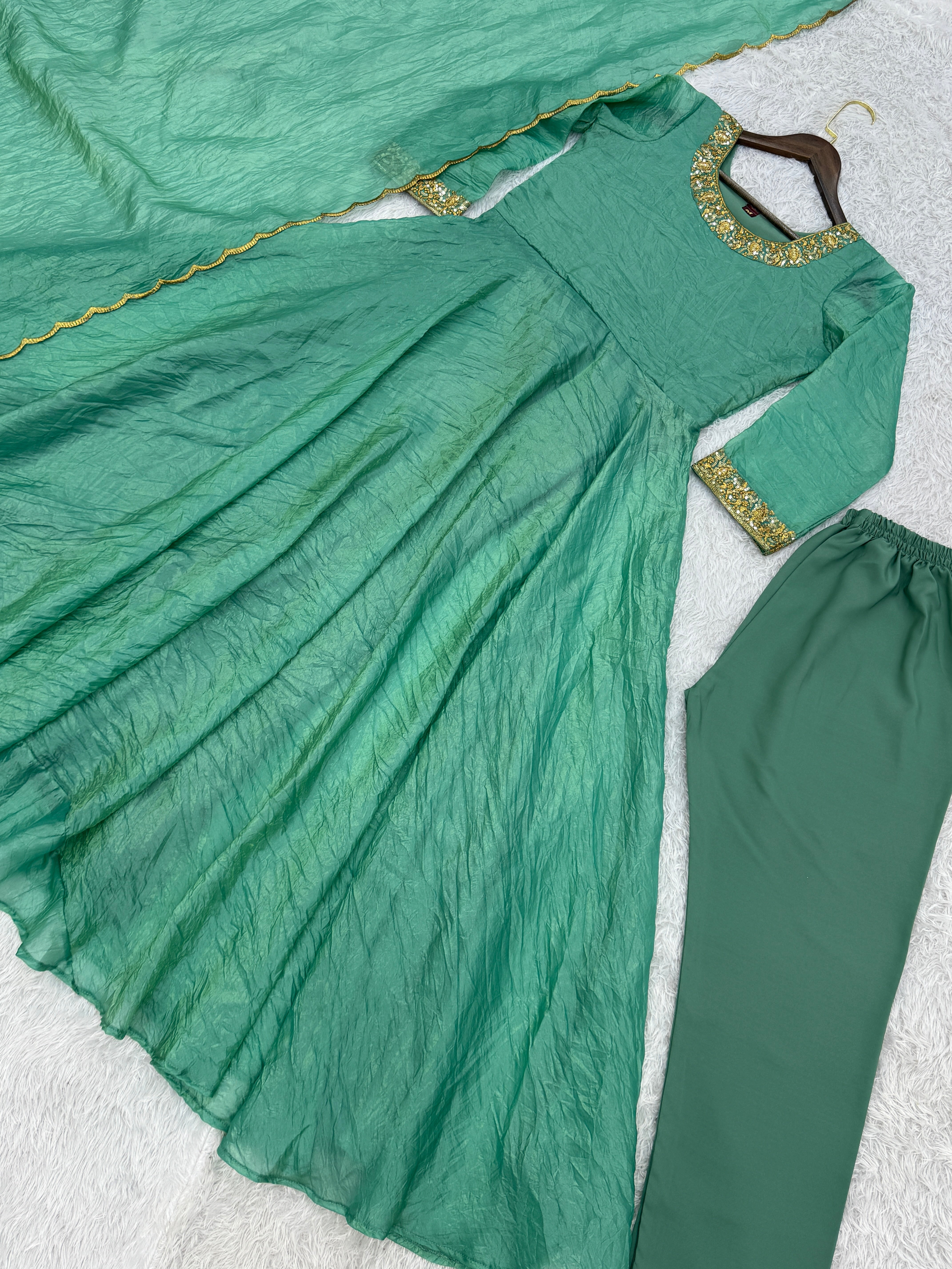 Party Wear Fancy Anarkali Gown - Pent With Dupatta