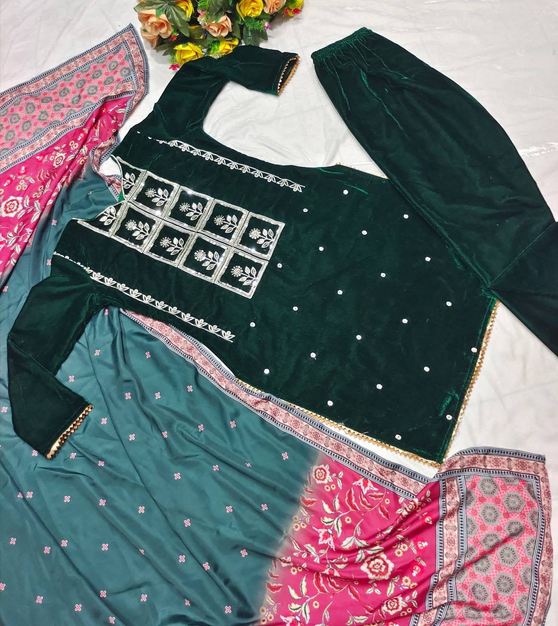 Designer Party Wear Velvet Suit Bottom And Dupatta