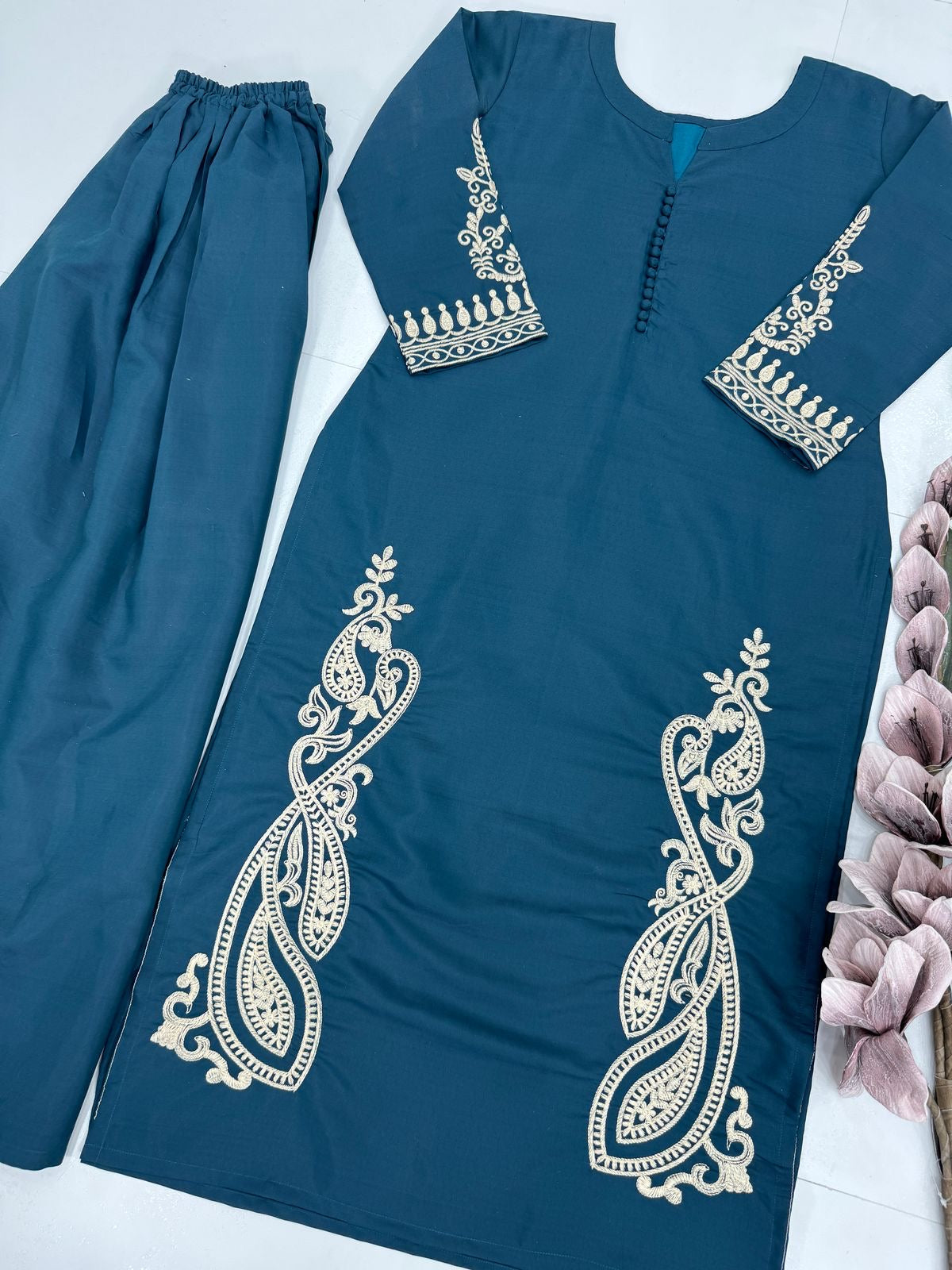 Party Wear Beautiful Top-Bottom With Embroidery Work