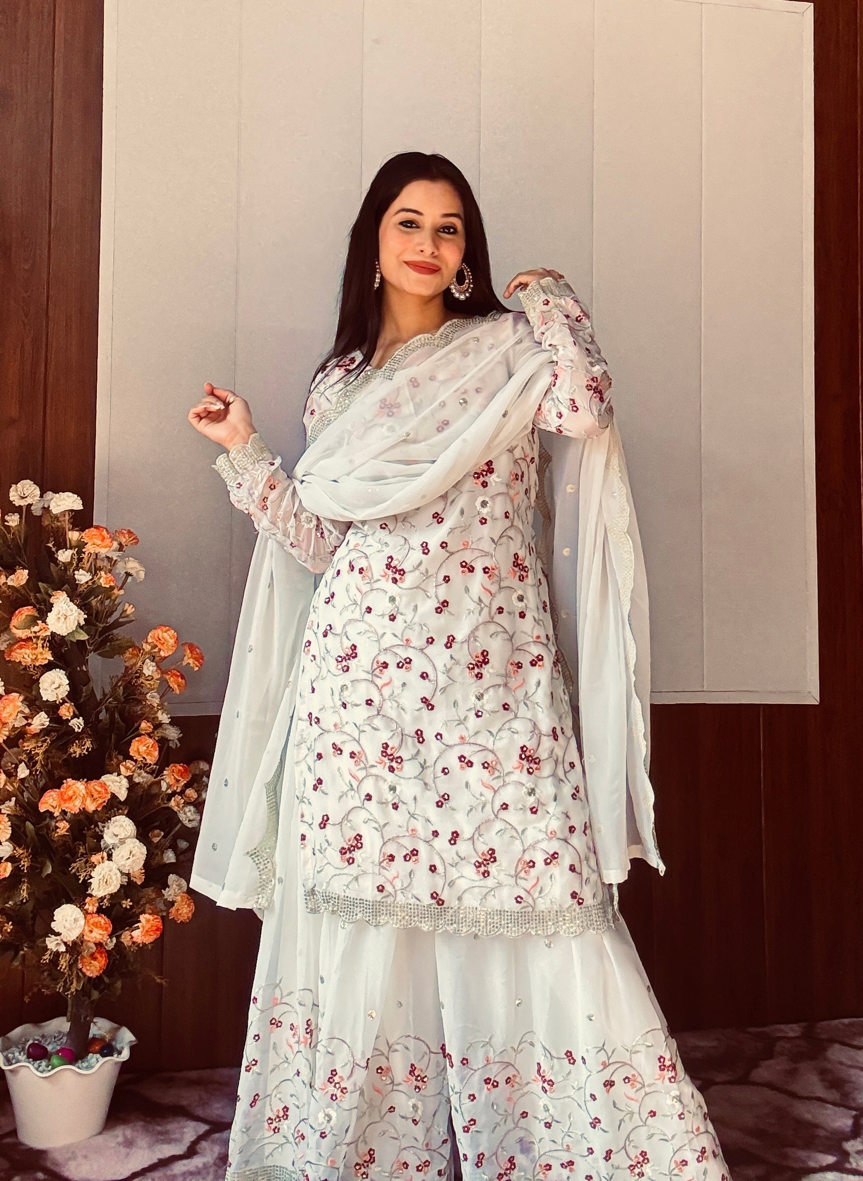 Party Wear Beautiful Top Sharara And Dupatta
