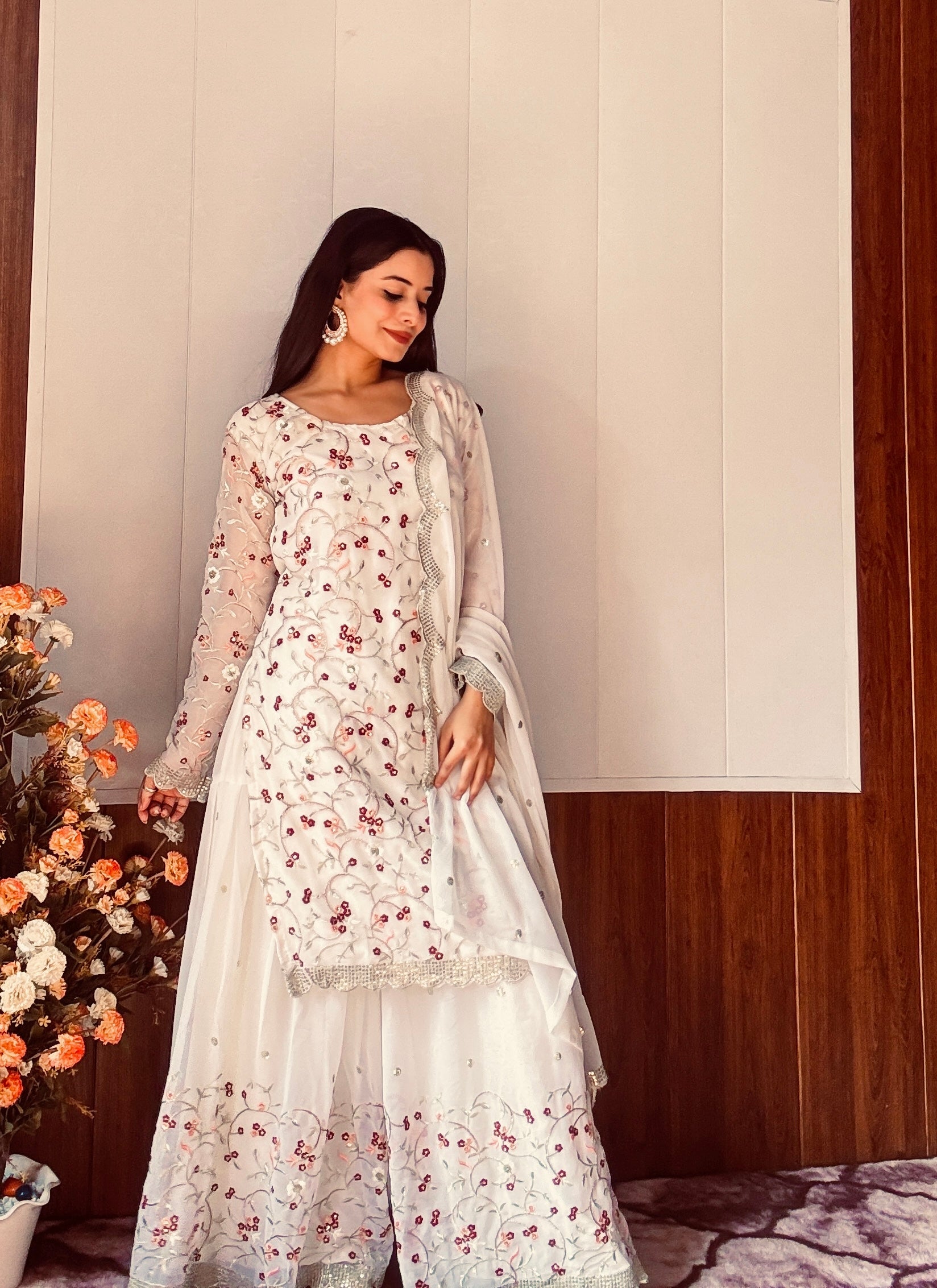 Party Wear Beautiful Top Sharara And Dupatta
