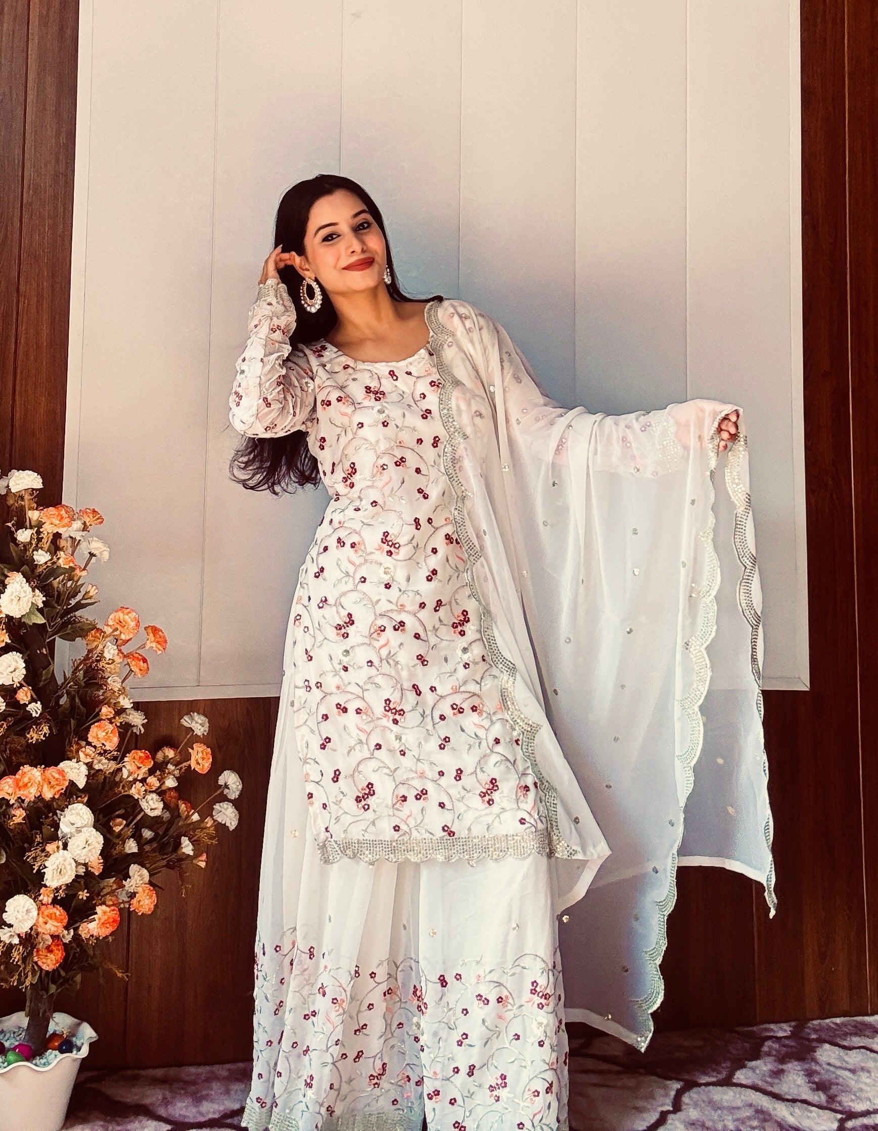Party Wear Beautiful Top Sharara And Dupatta