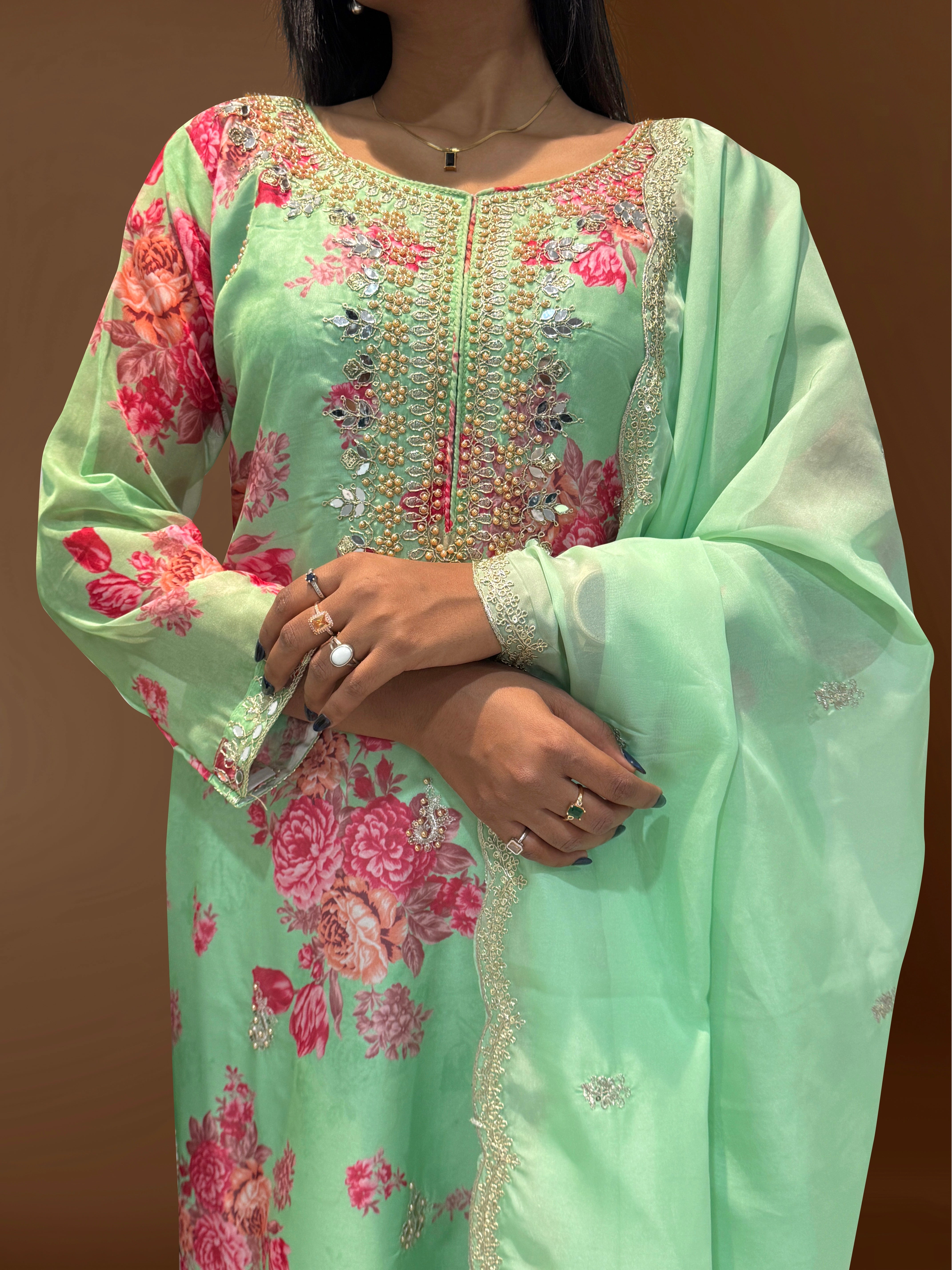 Fancy Top-Bottom And Dupatta With Embroidery Coding Dori-Sequence Work