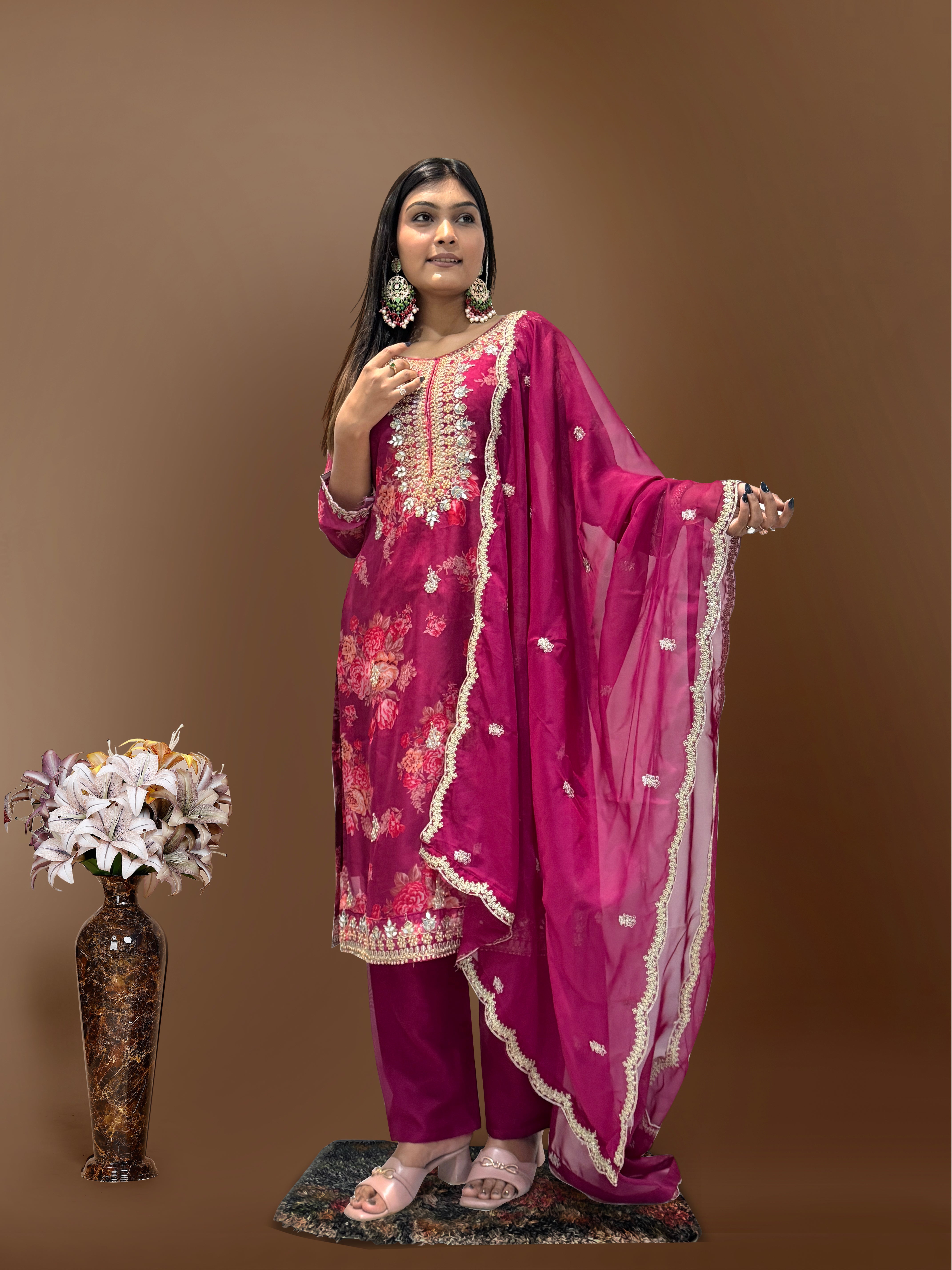 Fancy Top-Bottom And Dupatta With Embroidery Coding Dori-Sequence Work