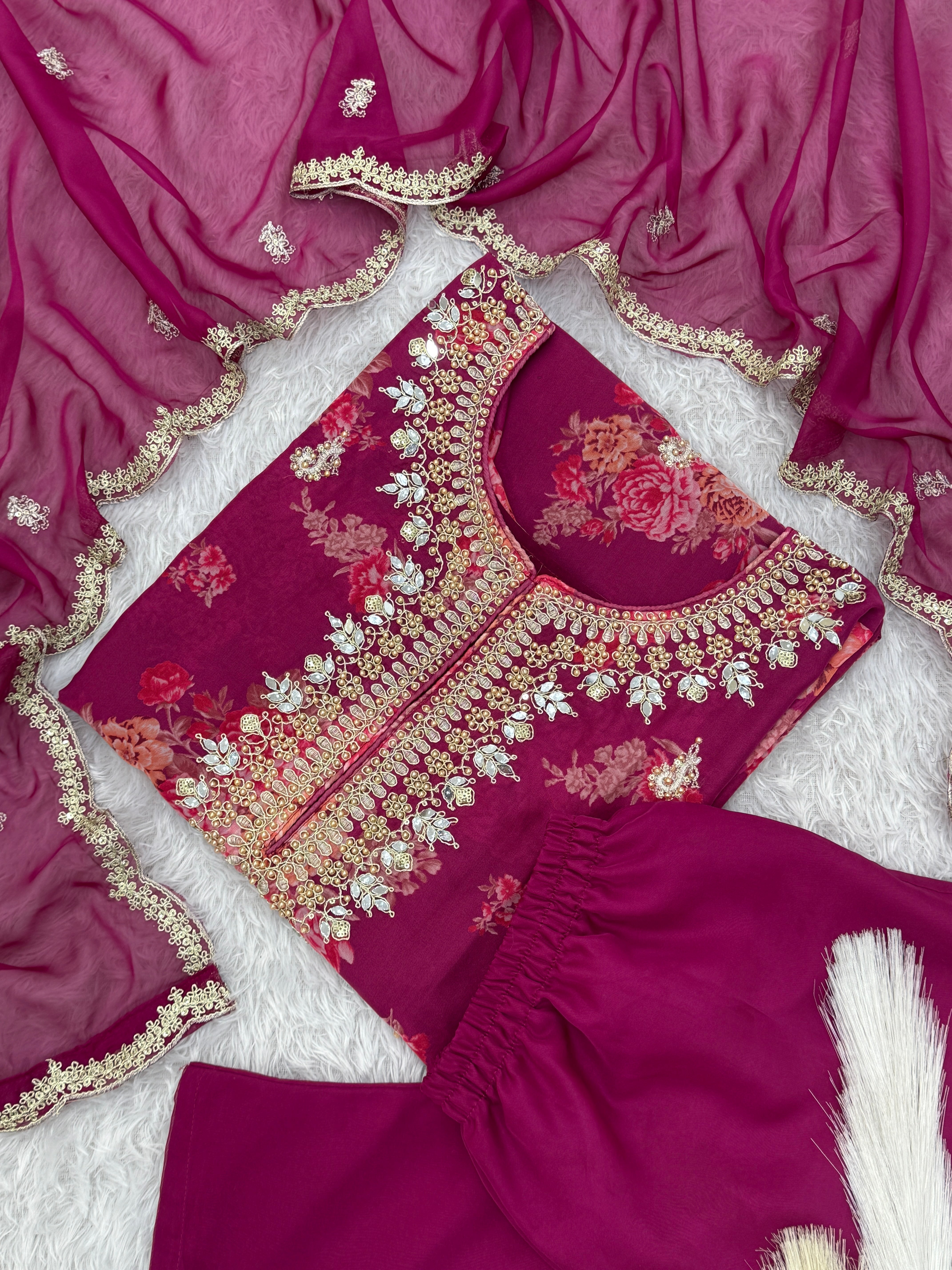 Fancy Top-Bottom And Dupatta With Embroidery Coding Dori-Sequence Work