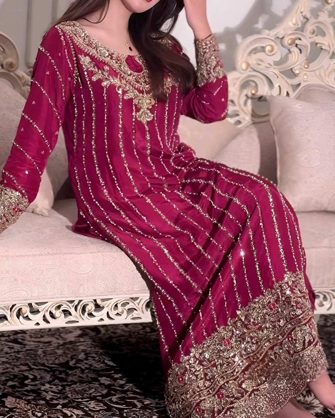 Designer Party Wear Look Suit Set With Rivet Moti Work