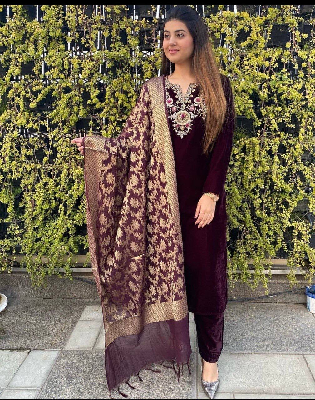 Beautiful Party Wear Top Bottom And Dupatta With Embroidery Work