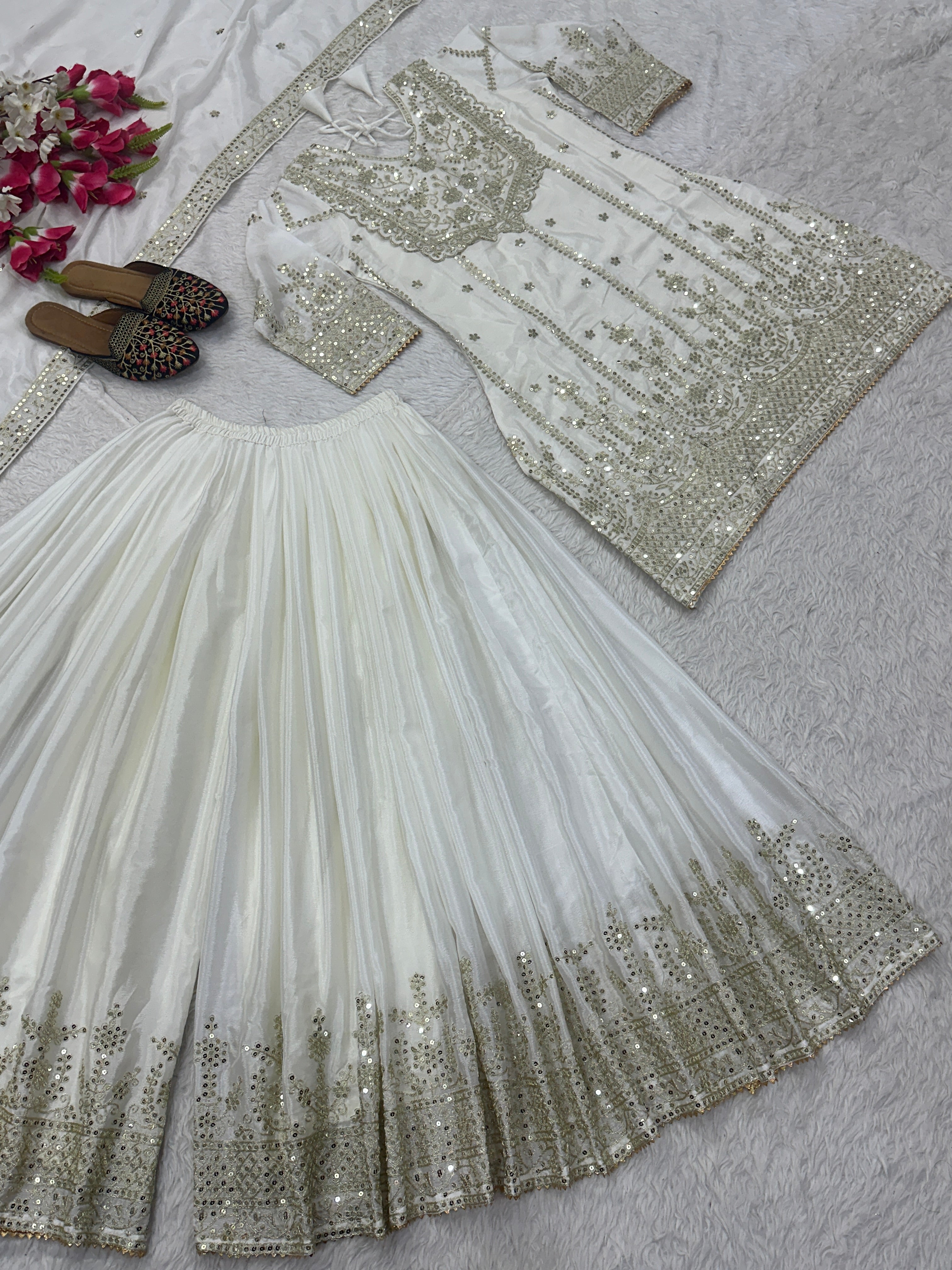 Designer Party Wear Look Top-Plazzo And Dupatta With Embroidery Work