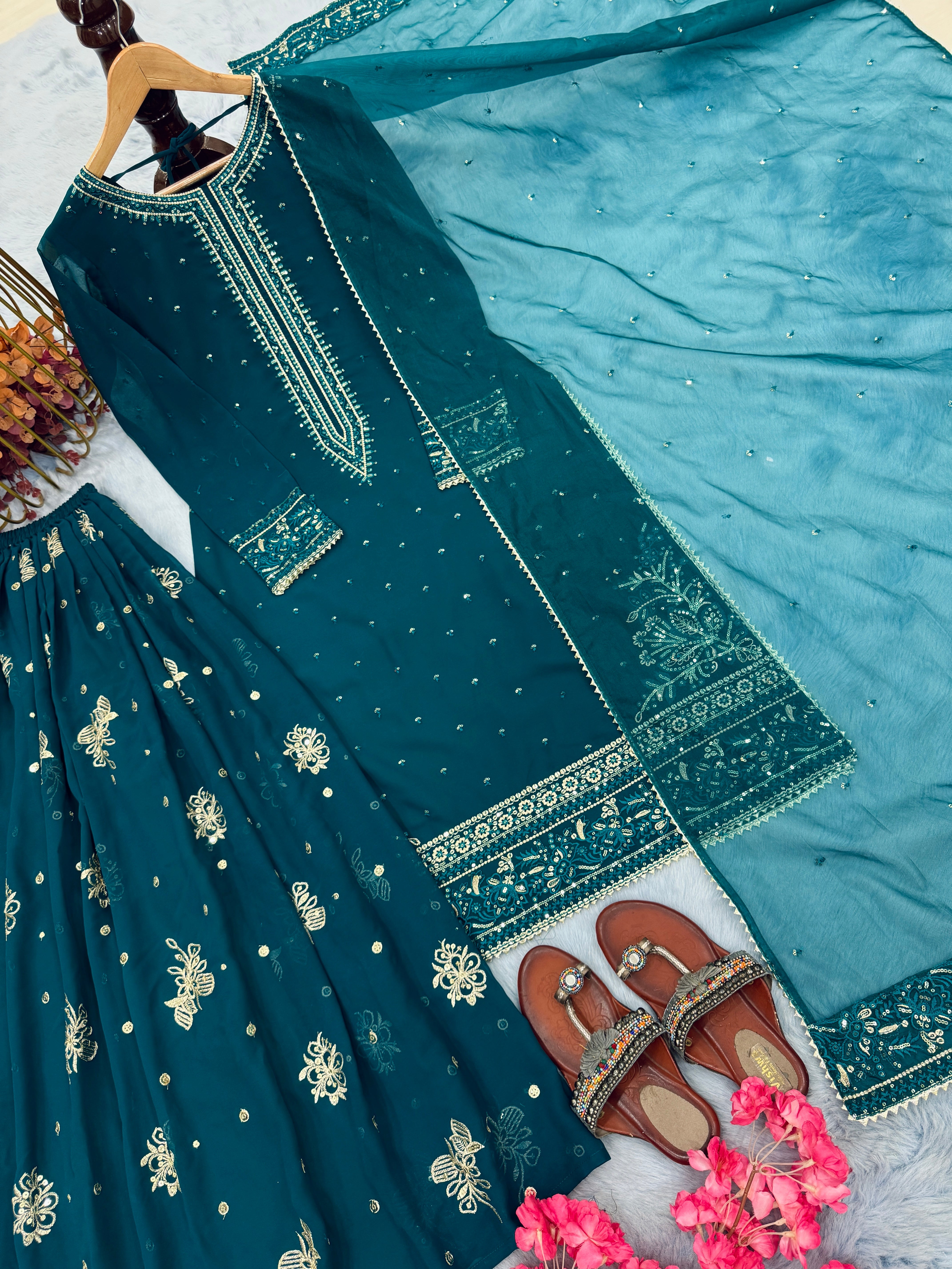 Designer Party Wear Look Top Plazzo & Beautiful Dupatta Set