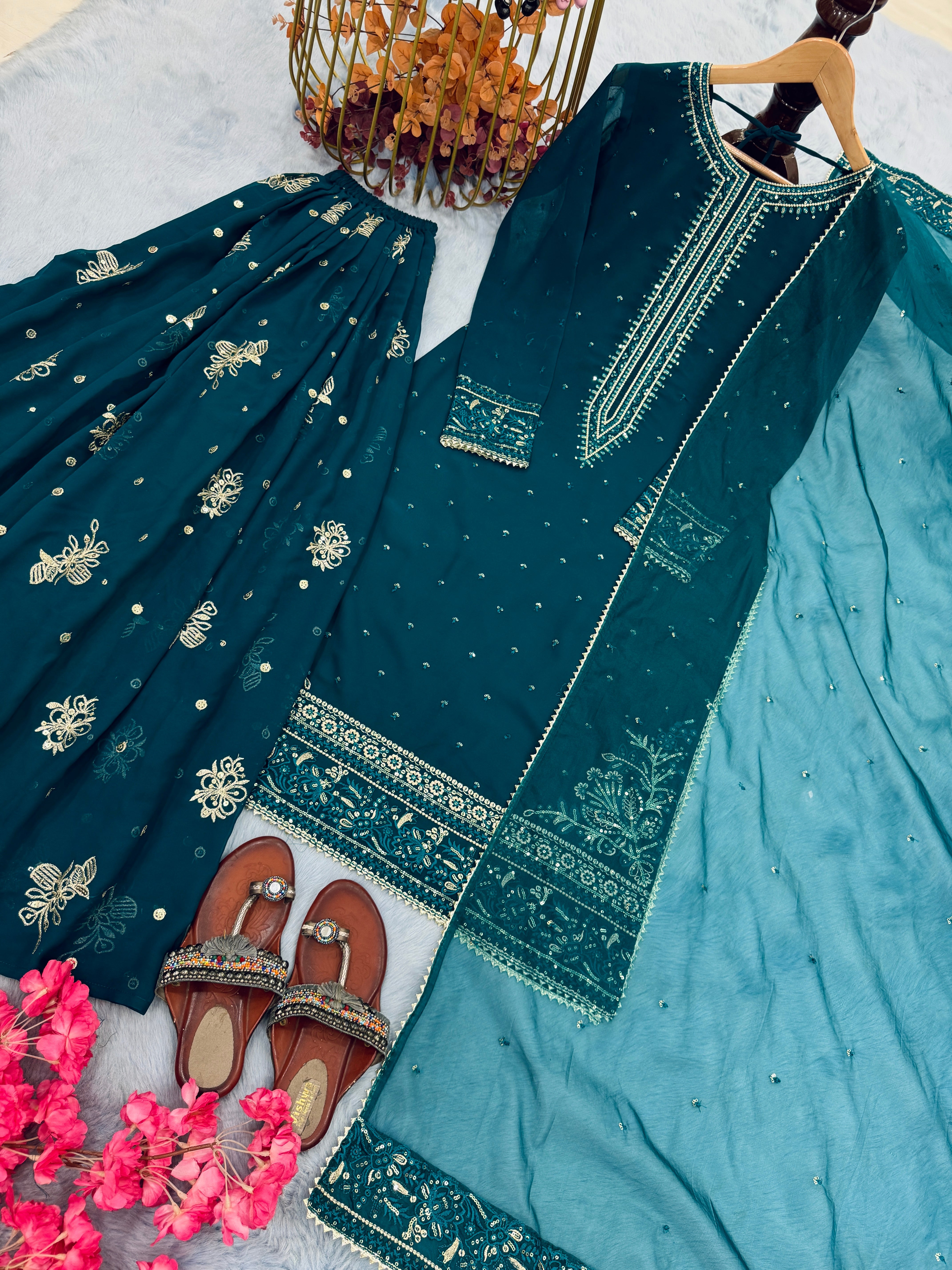 Designer Party Wear Look Top Plazzo & Beautiful Dupatta Set