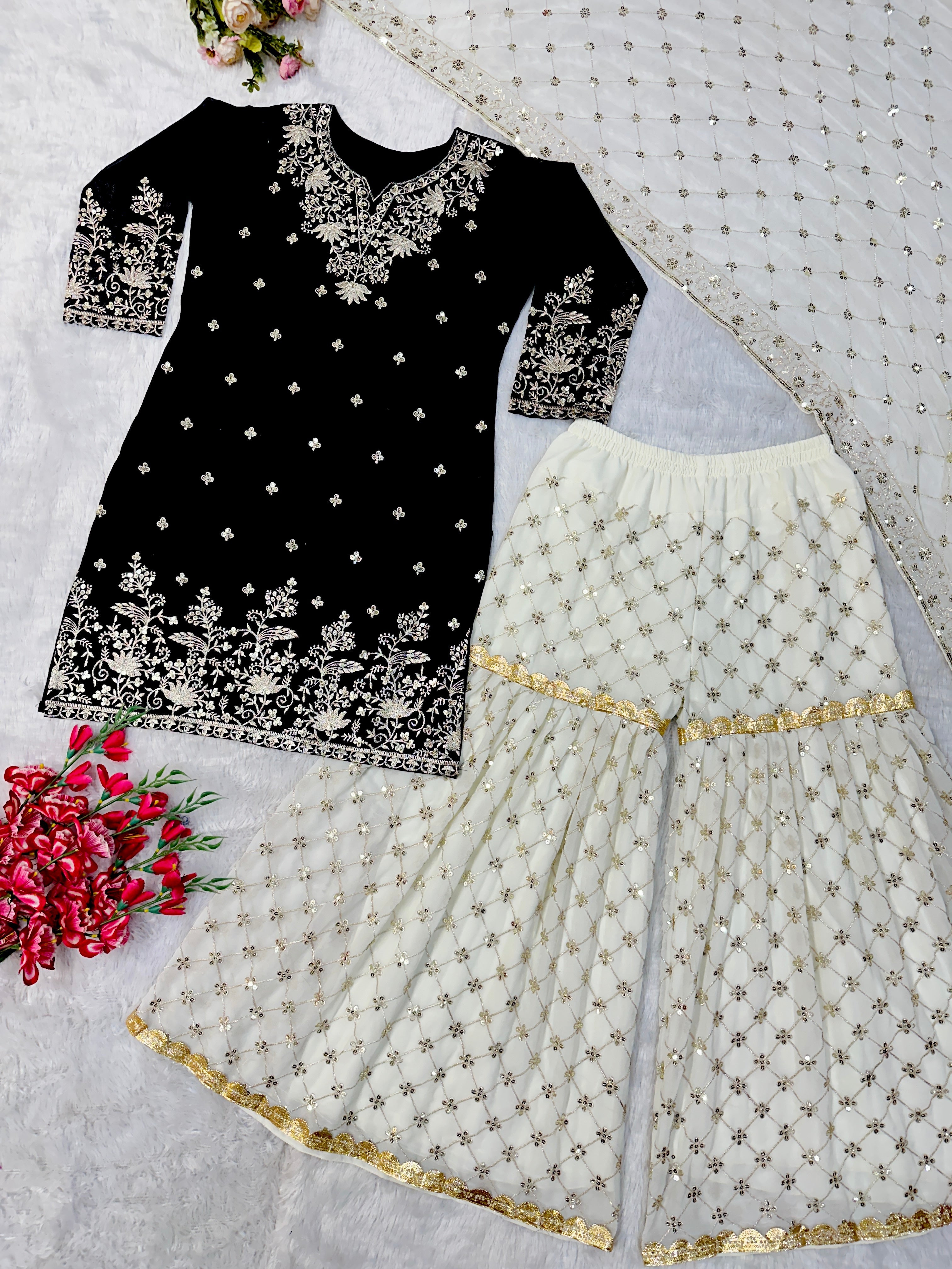 Designer Party Wear Top Plazzo And Dupatta