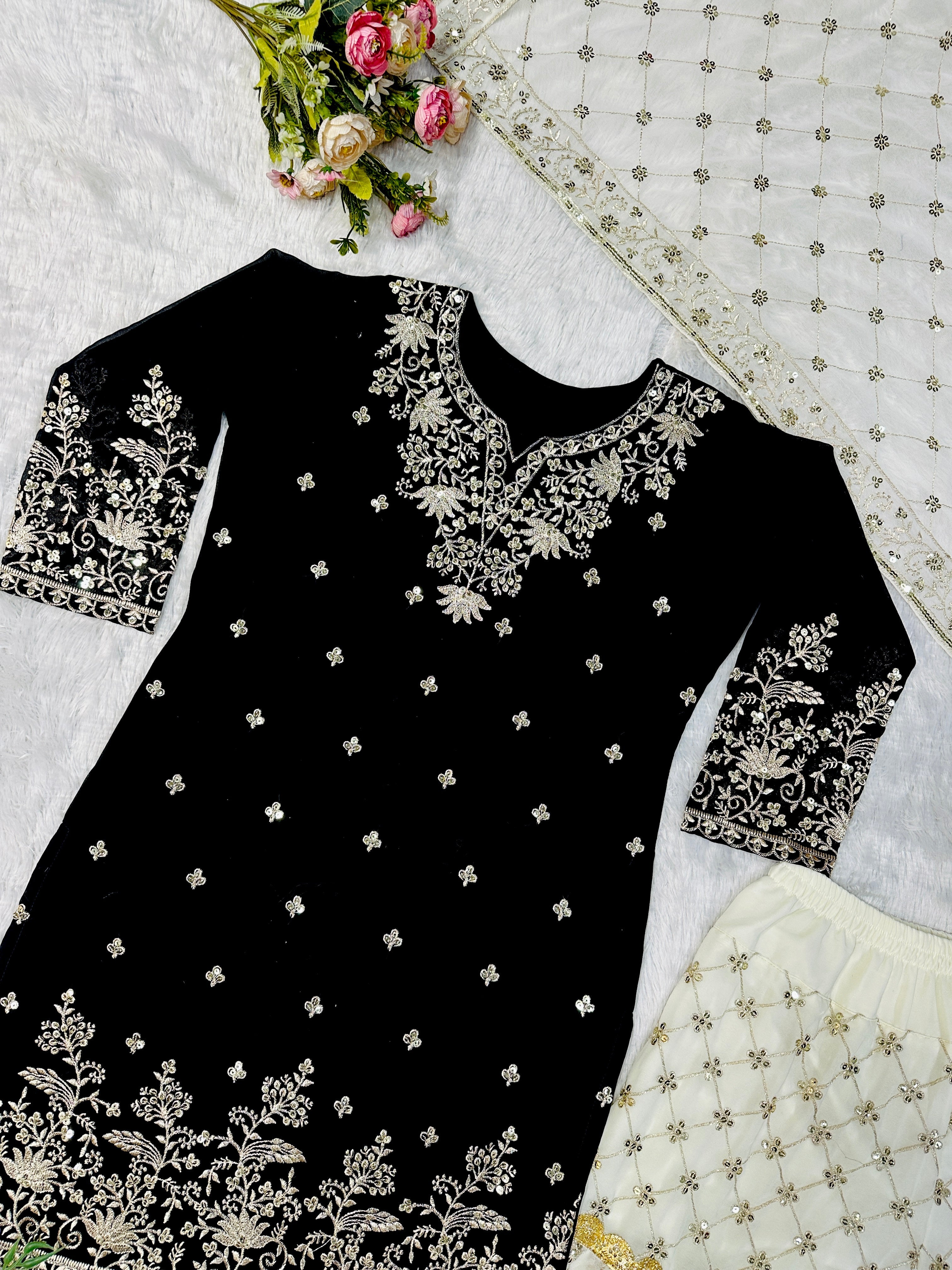 Designer Party Wear Top Plazzo And Dupatta