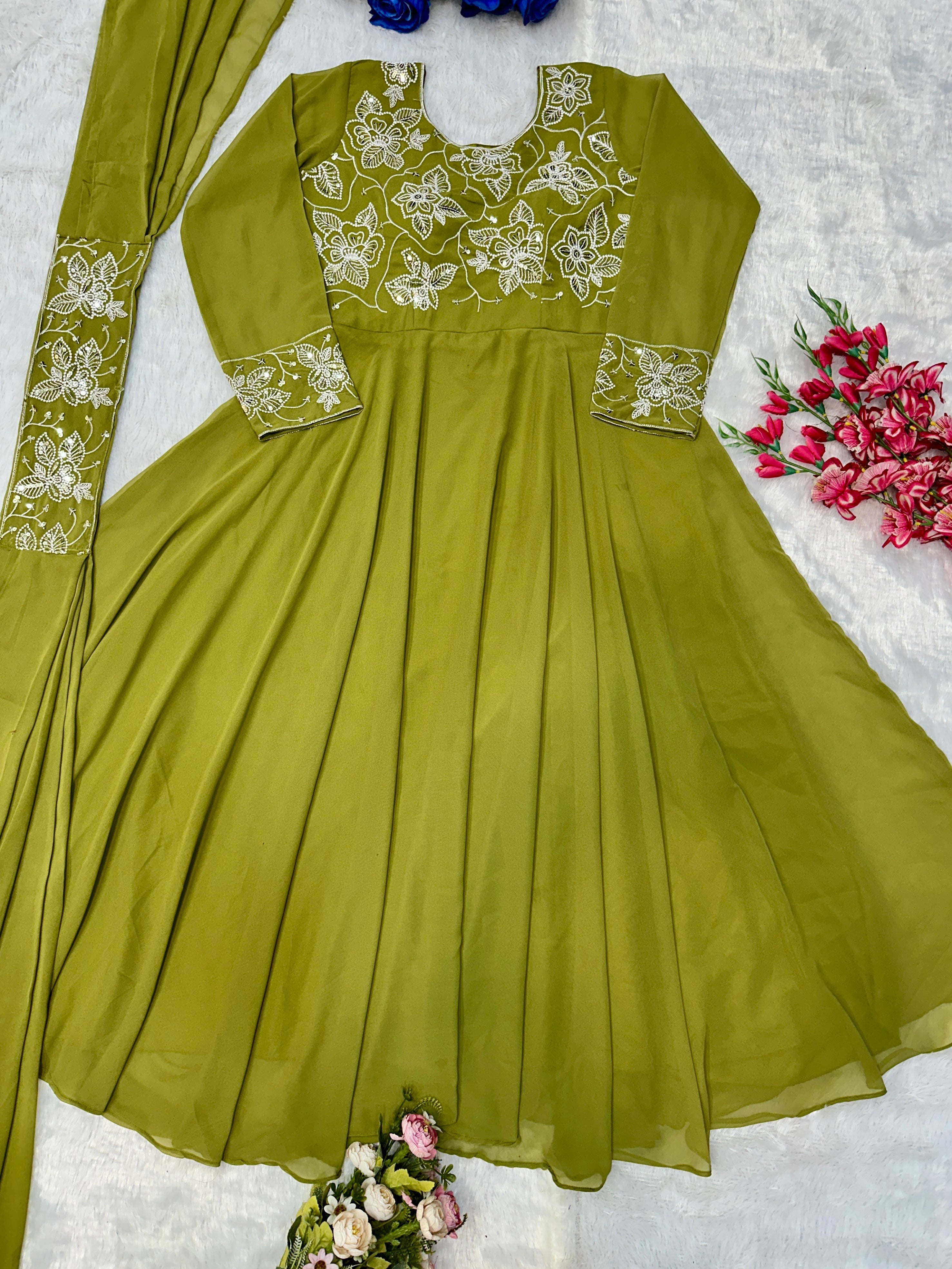 Designer Party Wear Look Anarkali Gown With Embroidery Work