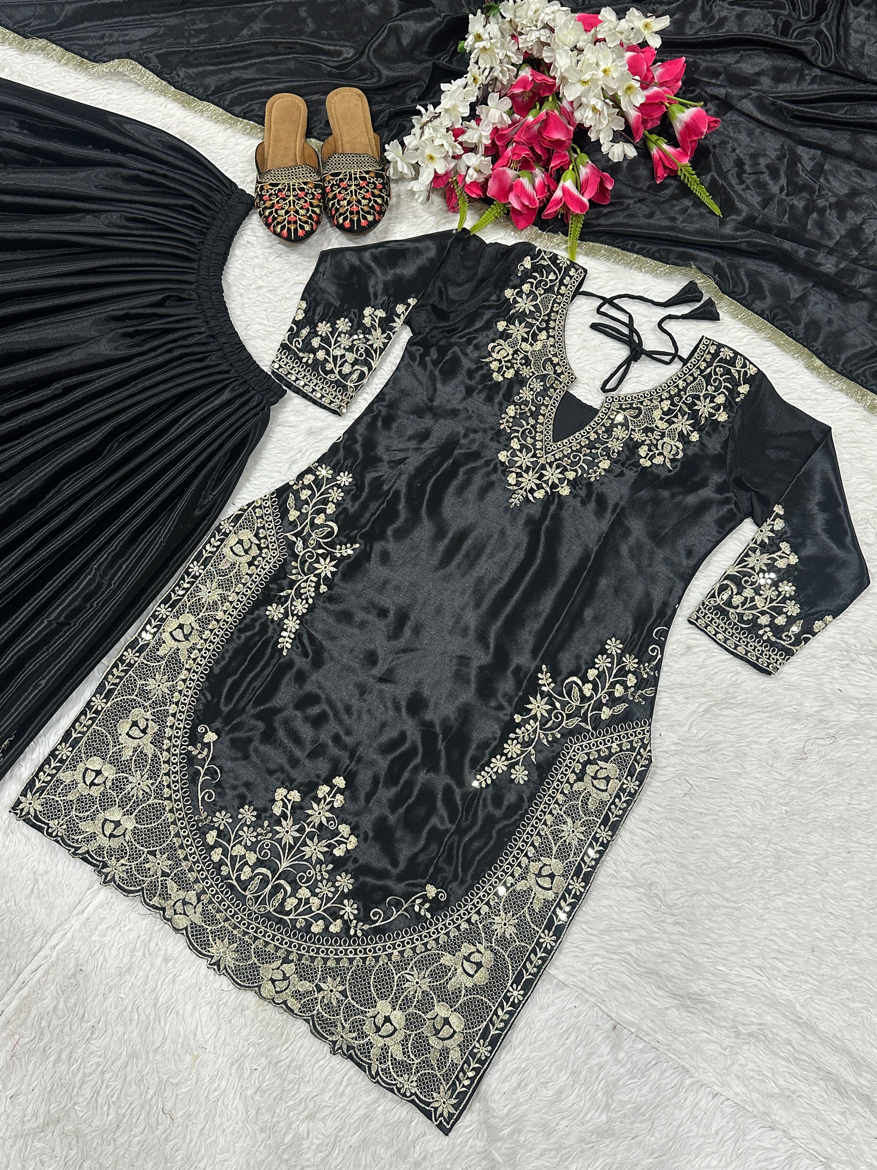Designer Party Wear Look Top , Sharara Plazzo And Dupatta