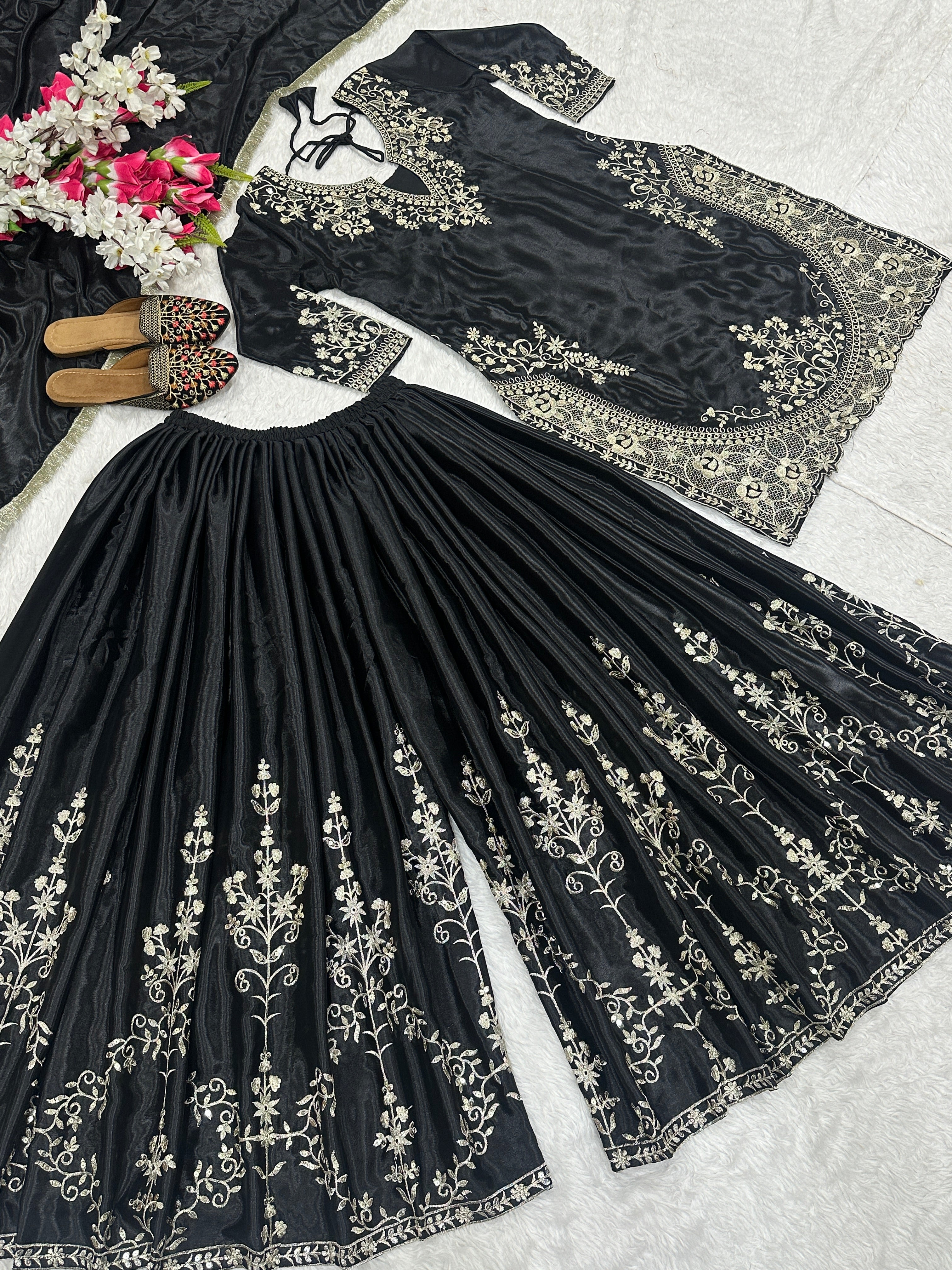 Designer Party Wear Look Top , Sharara Plazzo And Dupatta