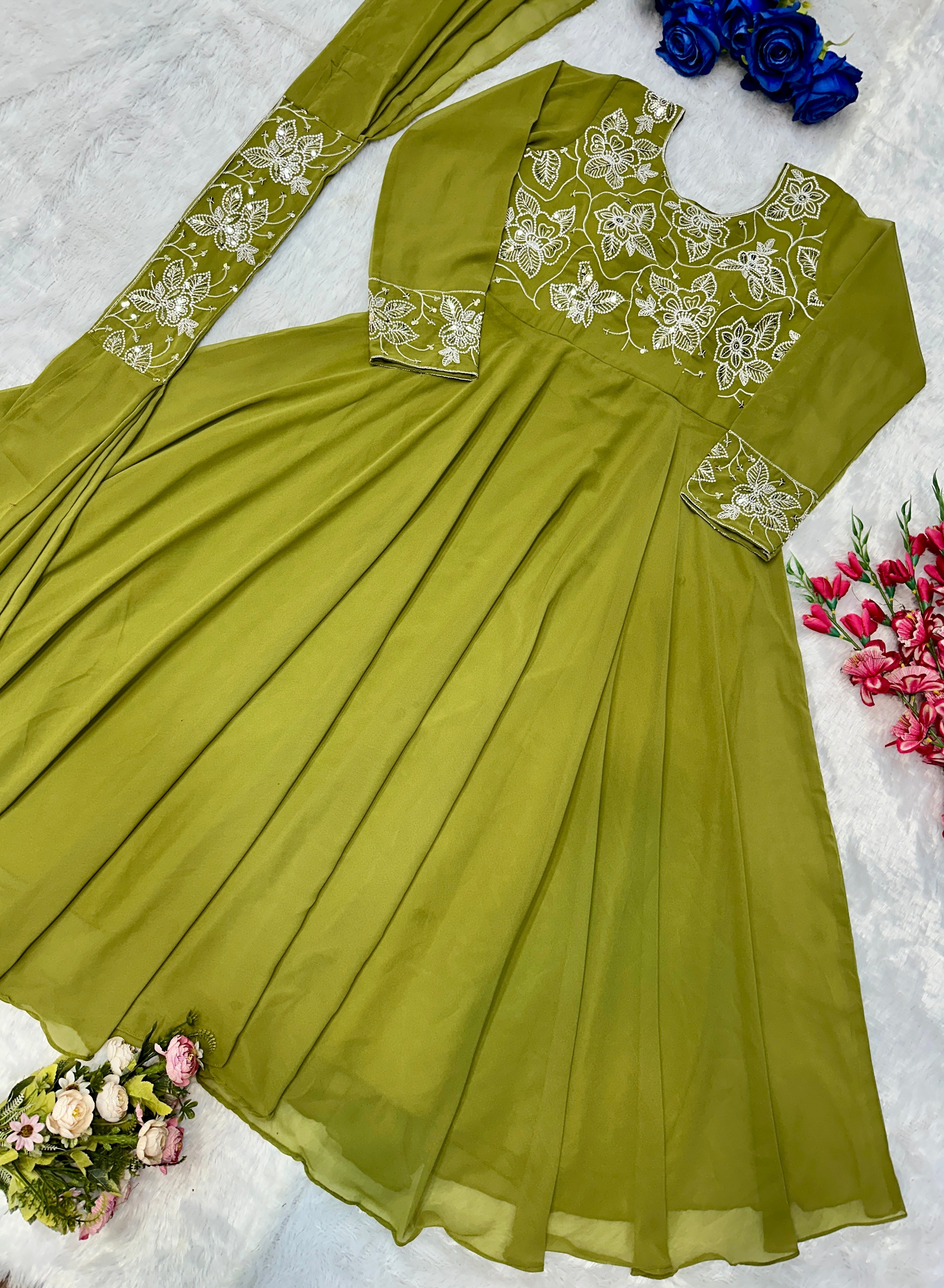 Designer Party Wear Look Anarkali Gown With Embroidery Work