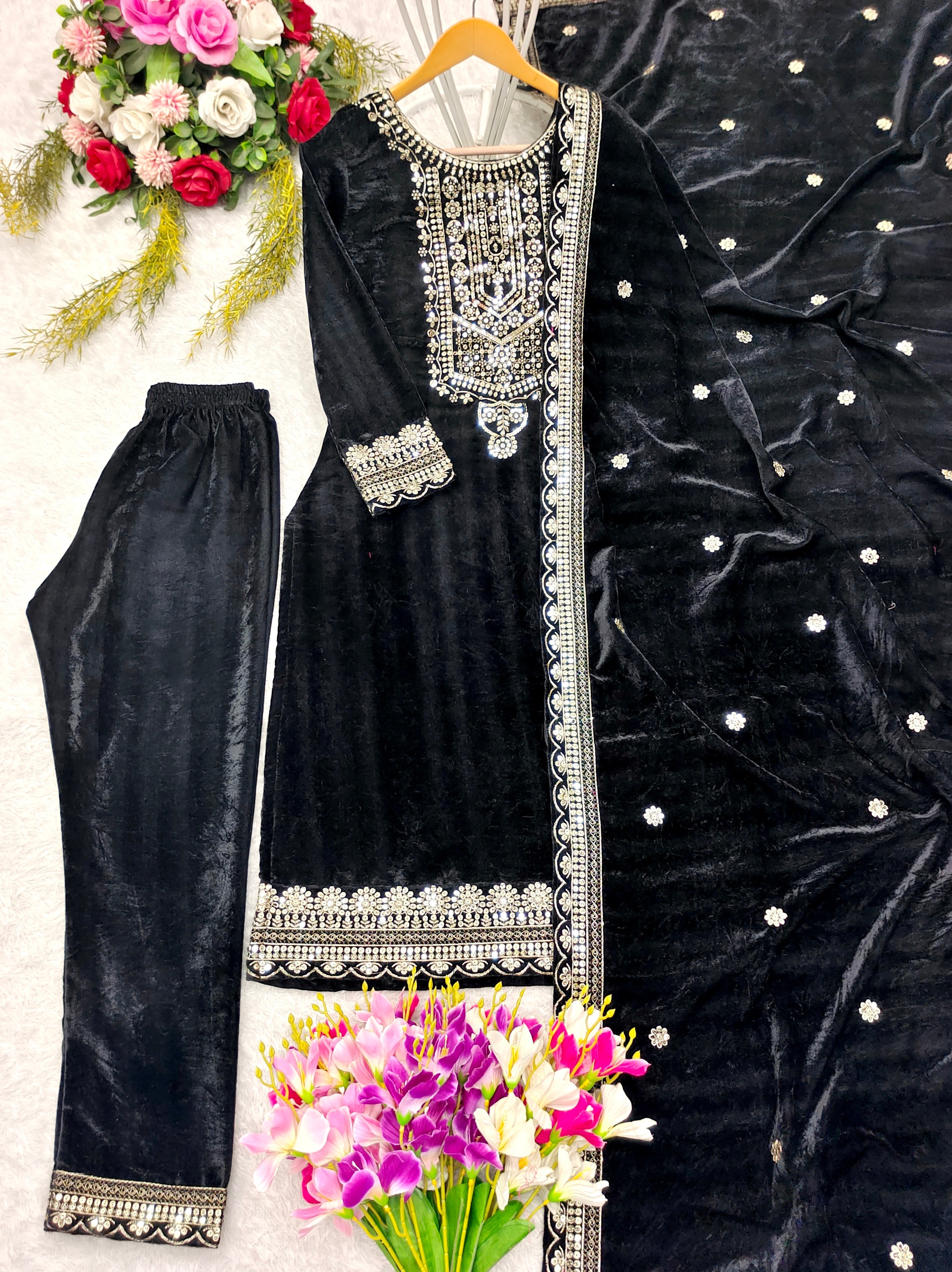 Designer Party Wear Look Velvet Top -Pent And Dupatta