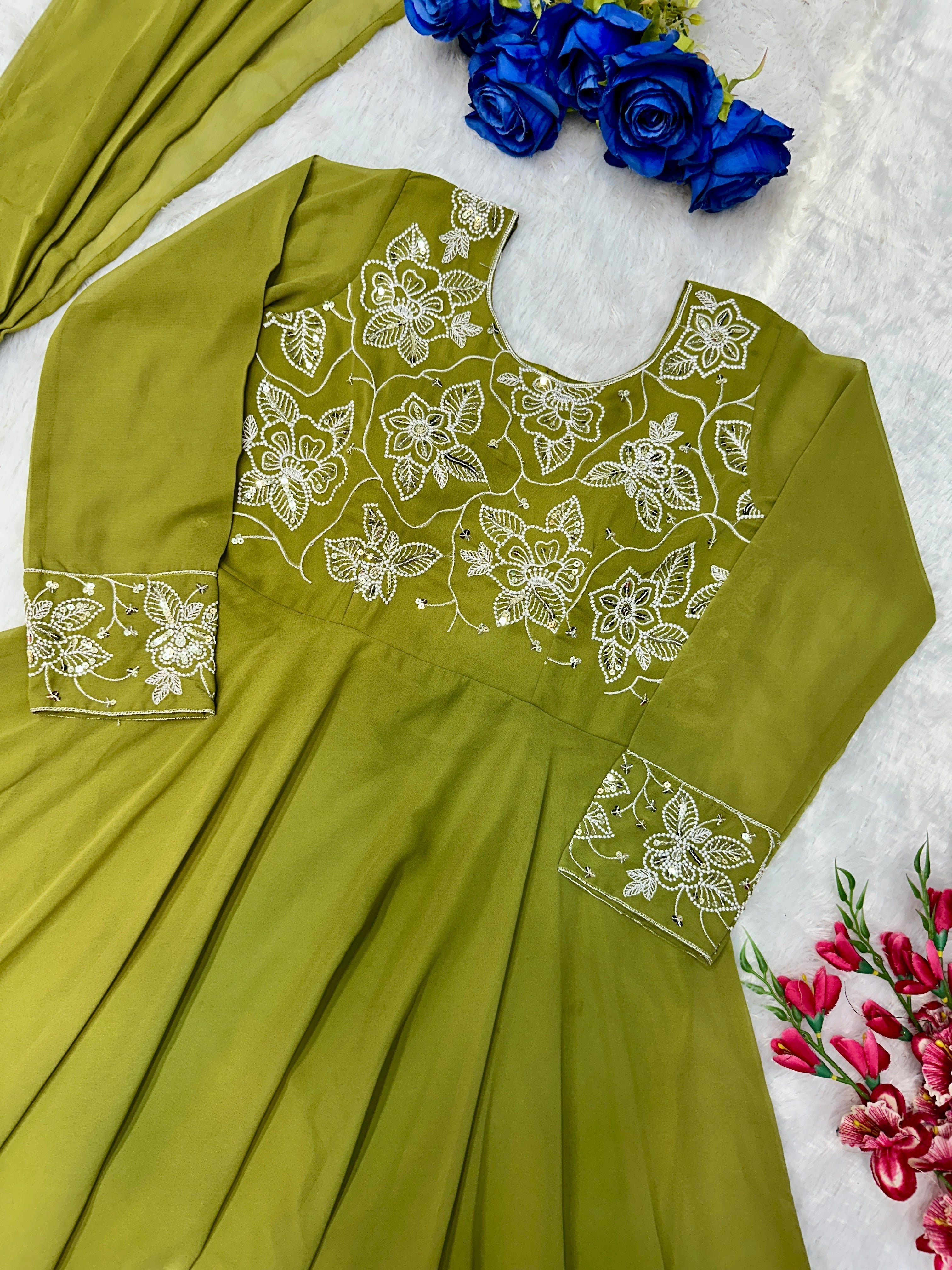 Designer Party Wear Look Anarkali Gown With Embroidery Work