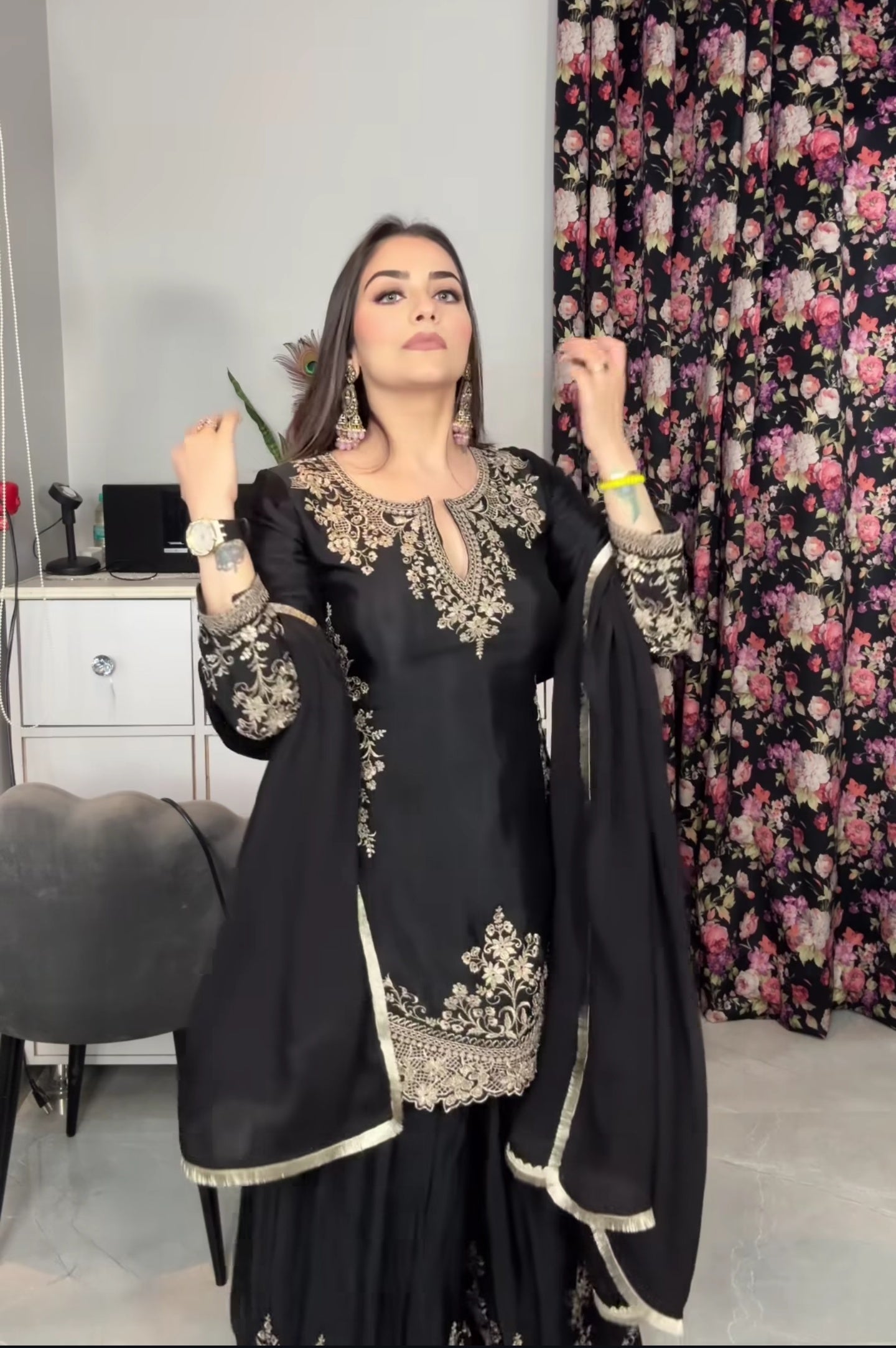 Designer Party Wear Look Top , Sharara Plazzo And Dupatta
