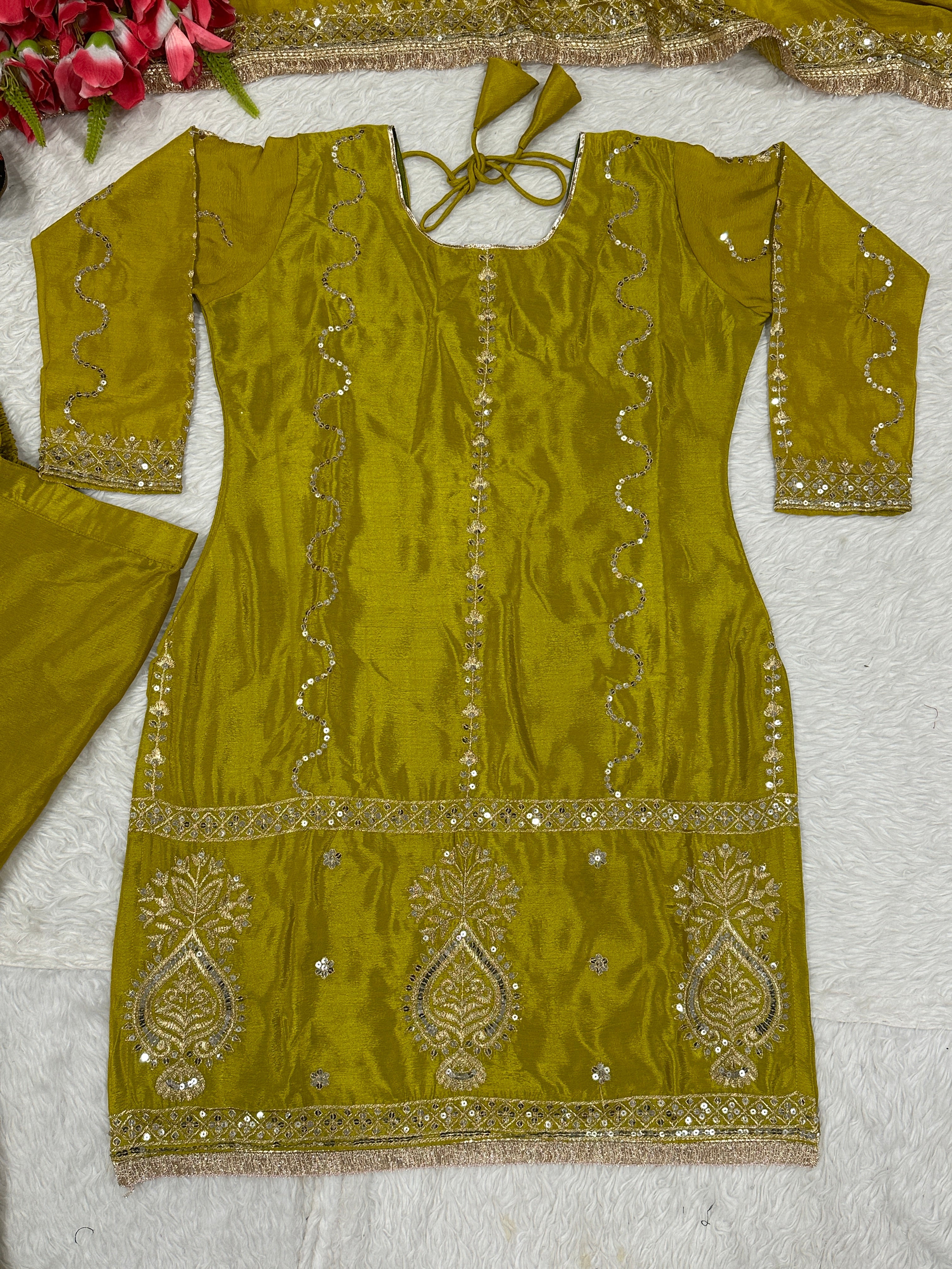 Designer Party Wear Top Bottom And Dupatta With Fancy Borders Lace Work