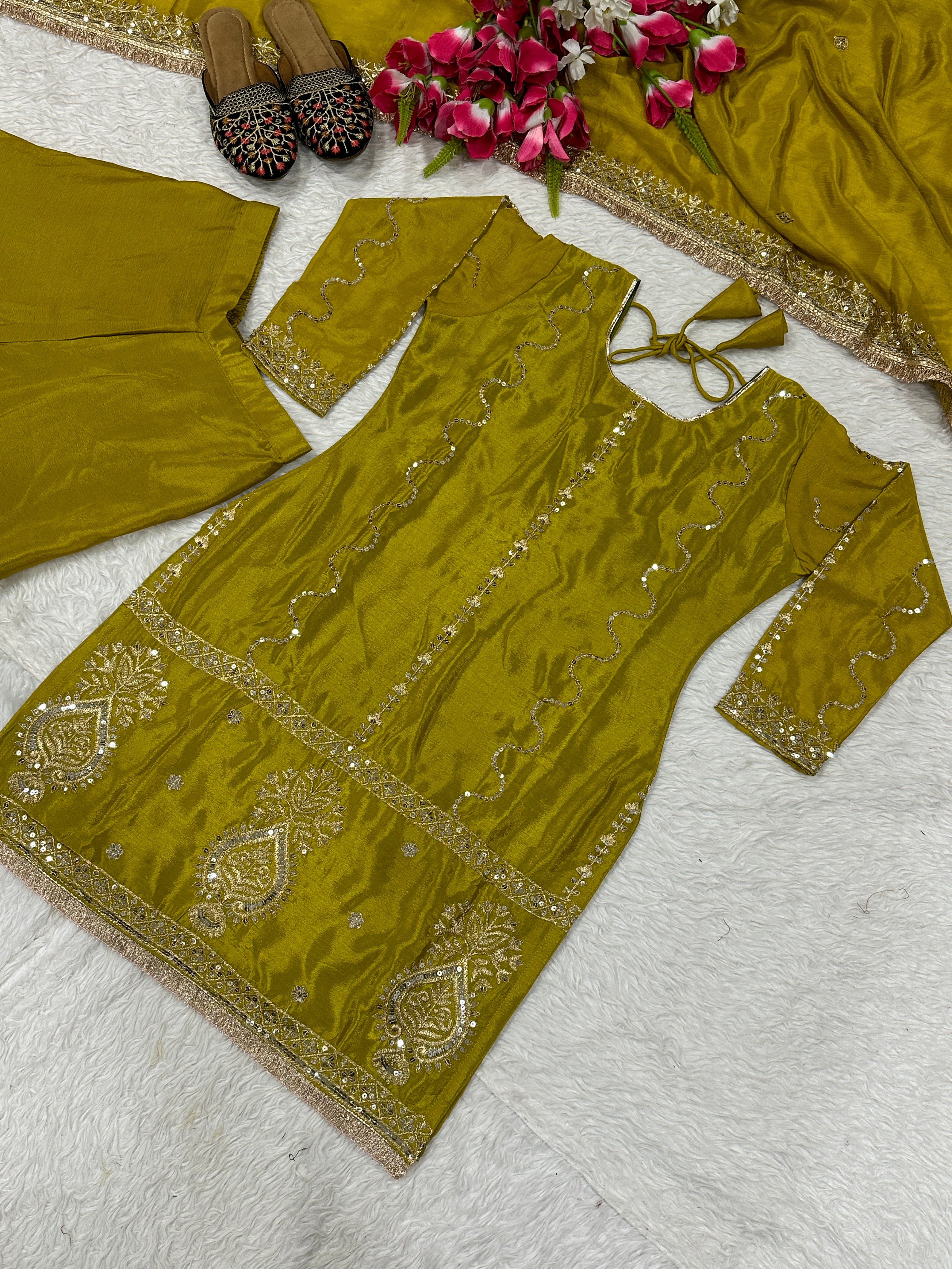 Designer Party Wear Top Bottom And Dupatta With Fancy Borders Lace Work